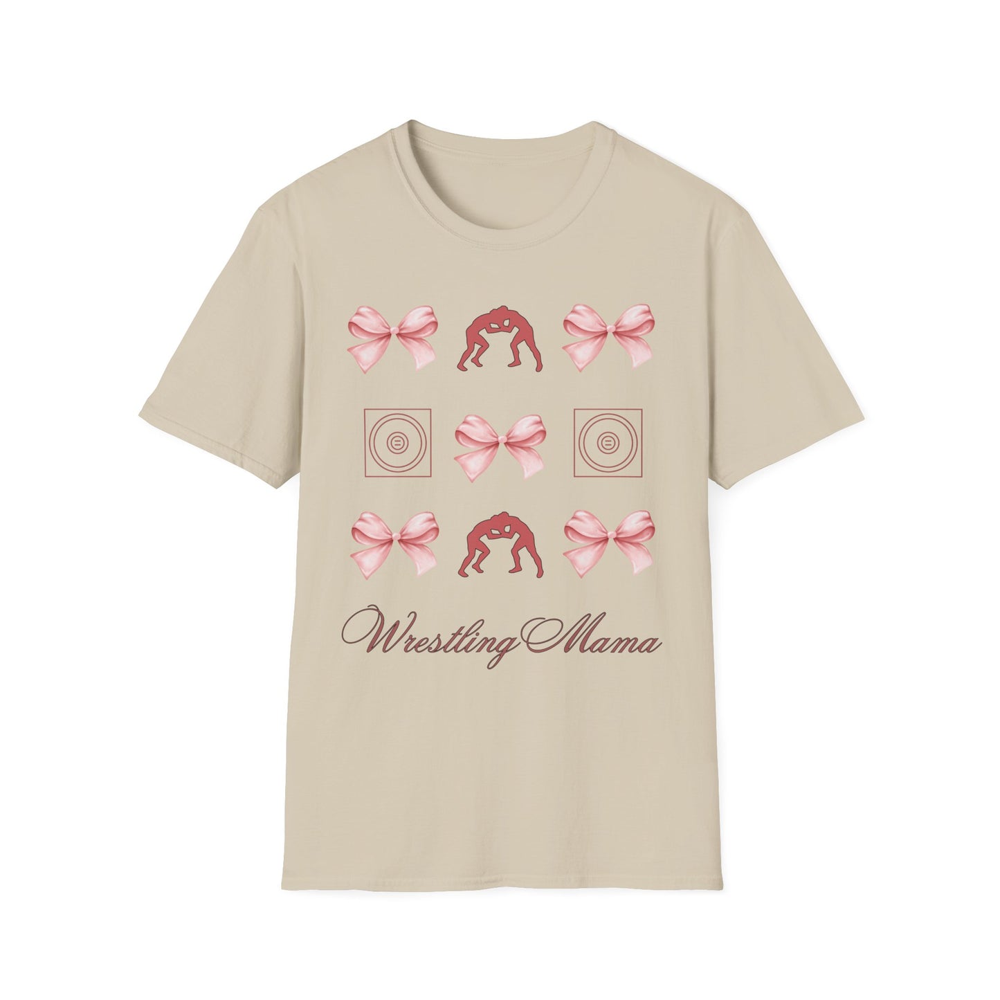 Women's wrestling mama Graphic T-Shirt with Pink Bow Print