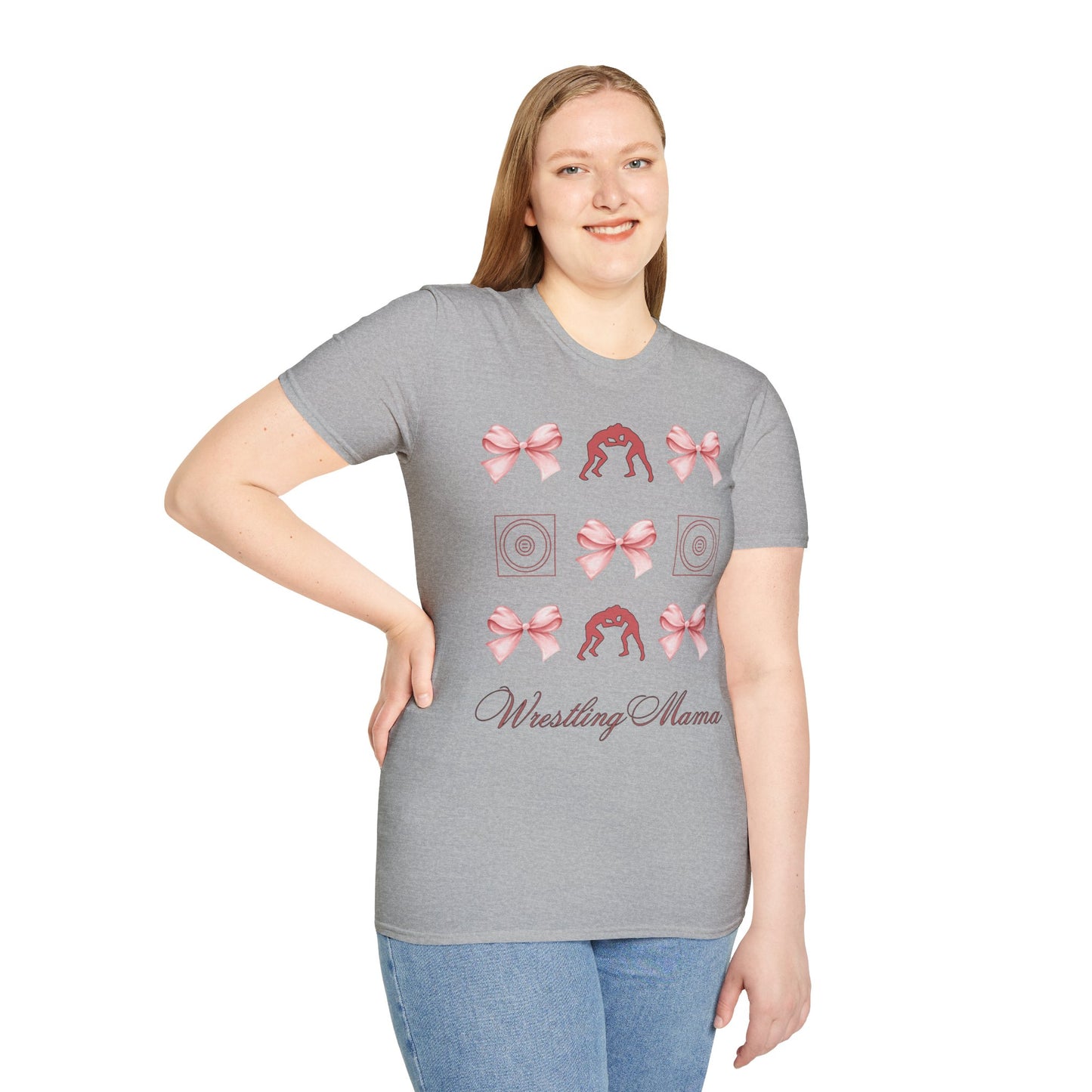 Women's wrestling mama Graphic T-Shirt with Pink Bow Print
