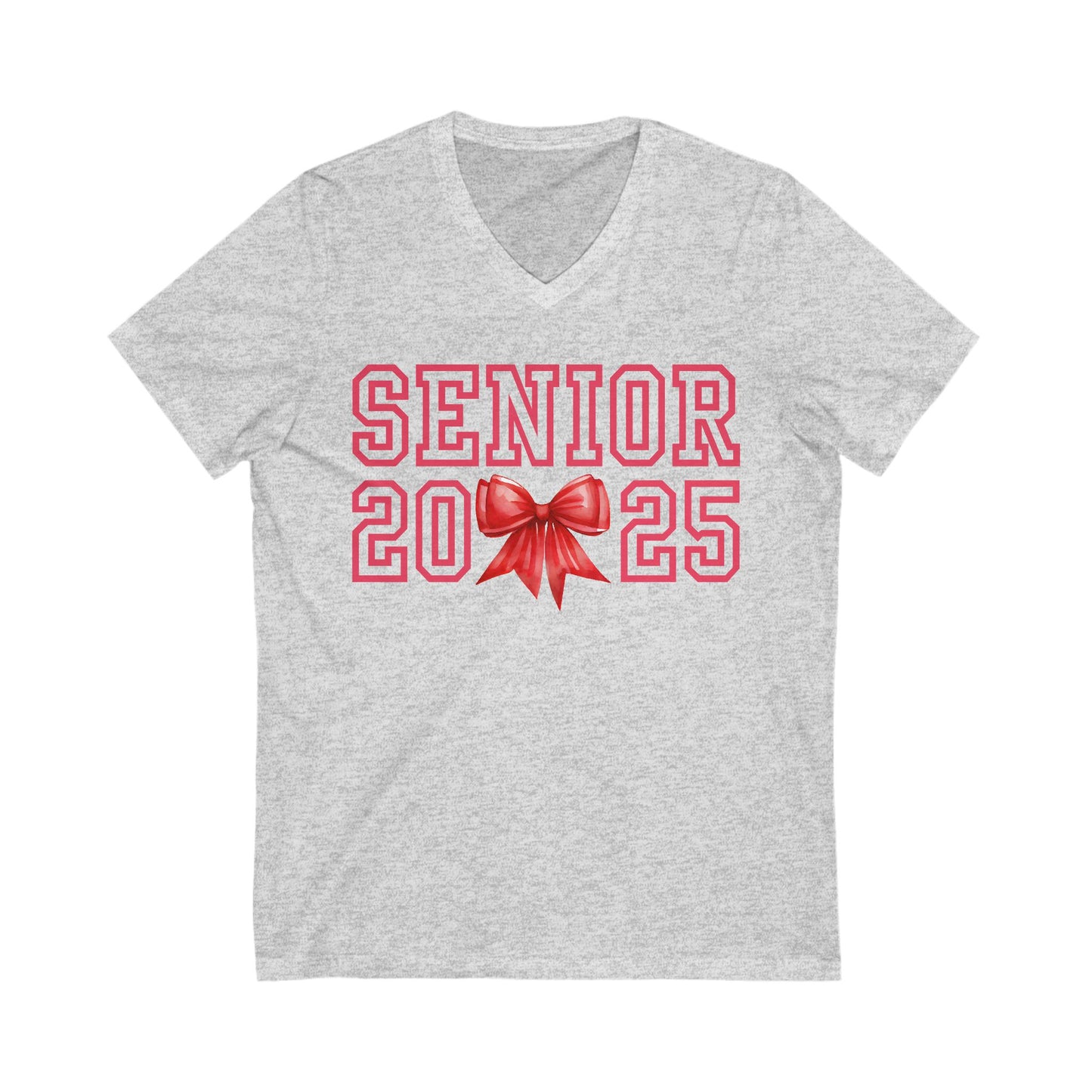 Graduation 2025 Unisex V-Neck Tee with Red Font and Bow