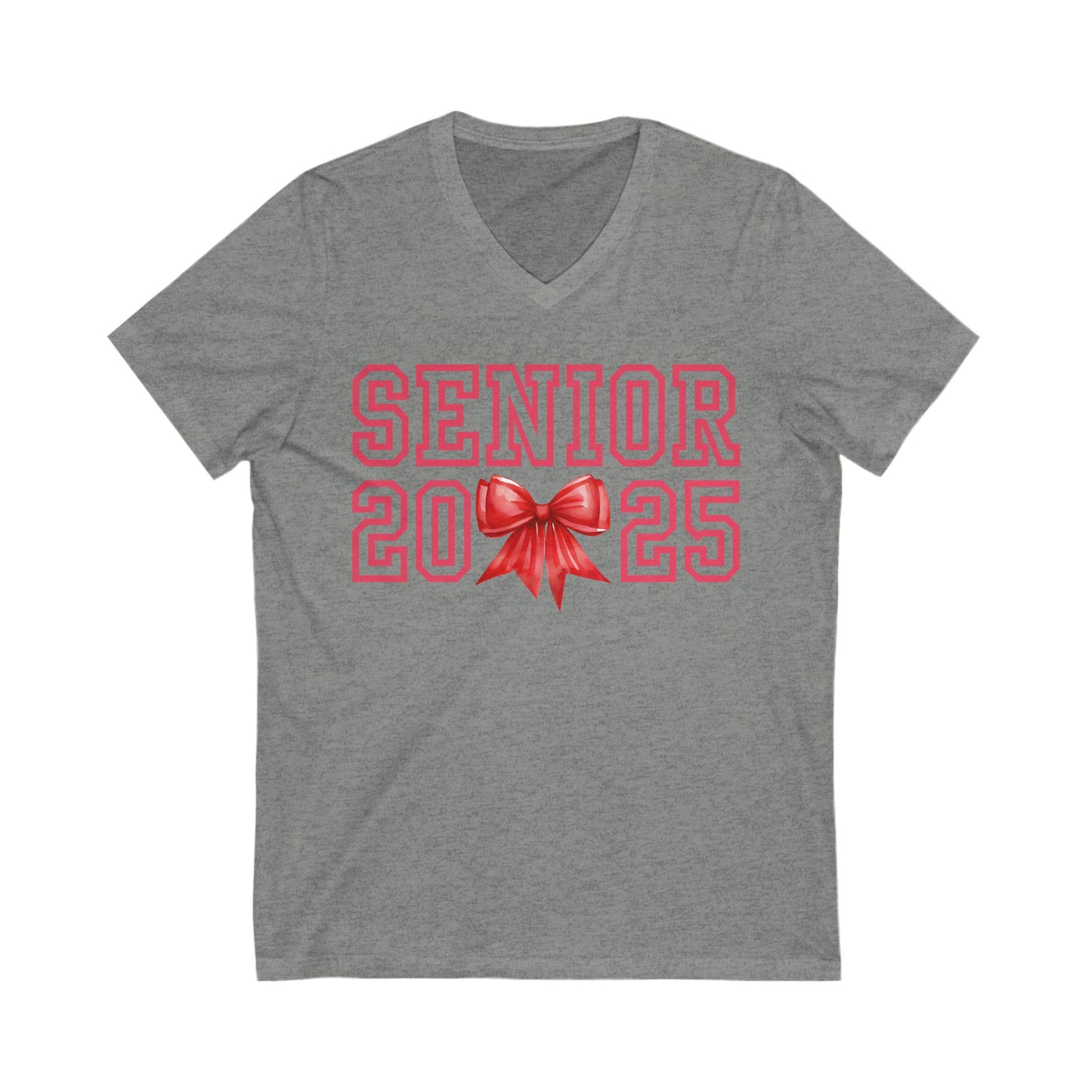 Graduation 2025 Unisex V-Neck Tee with Red Font and Bow