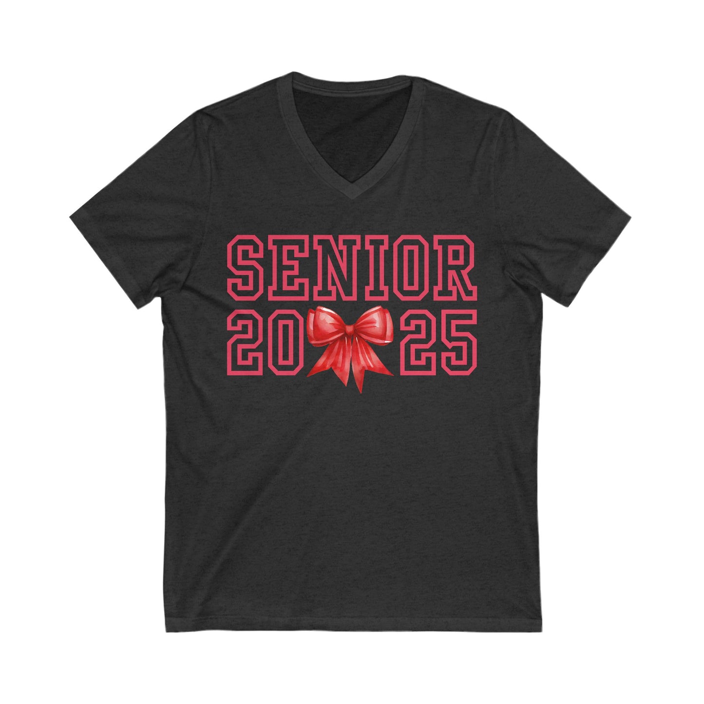 Graduation 2025 Unisex V-Neck Tee with Red Font and Bow