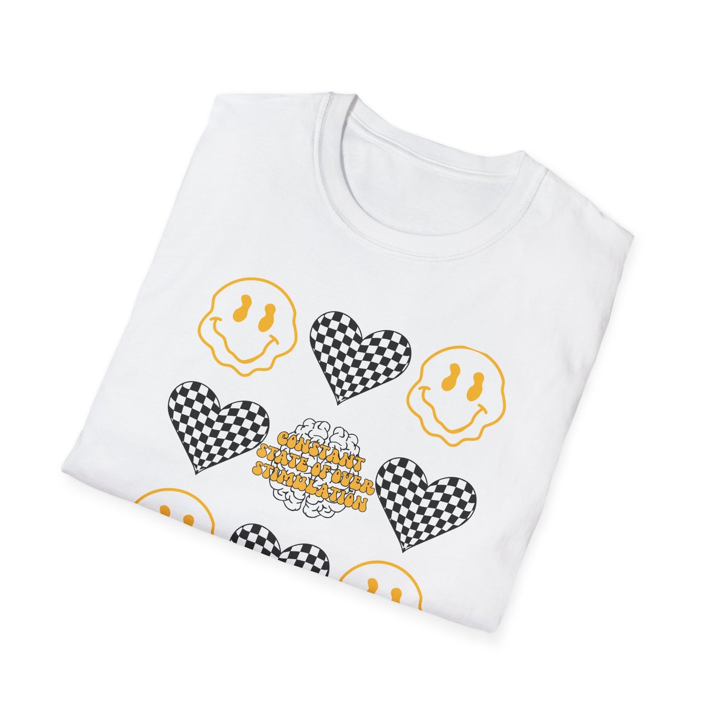 Smiley Face Constant Stimulation Unisex T-Shirt - Yellow, Black, White