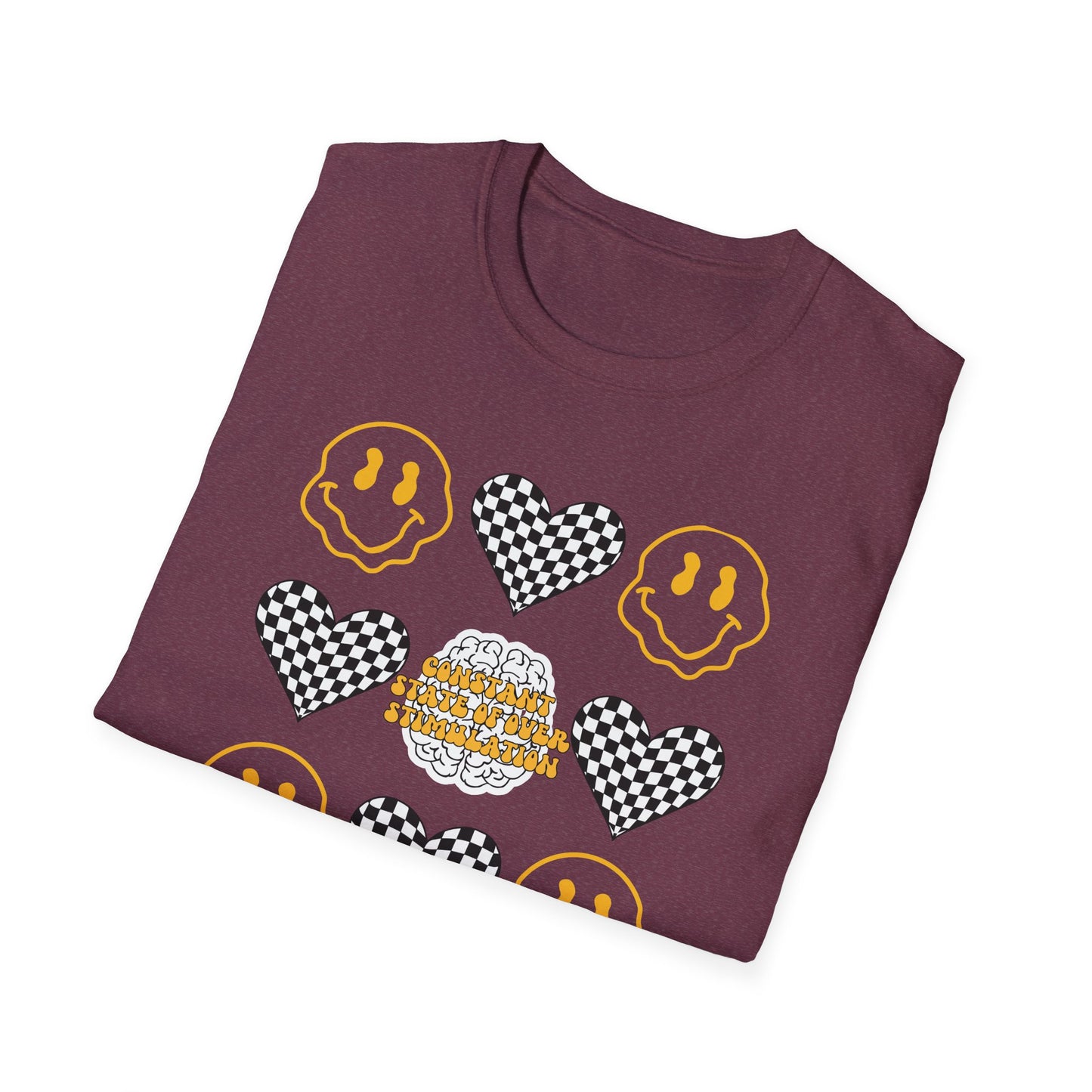 Smiley Face Constant Stimulation Unisex T-Shirt - Yellow, Black, White