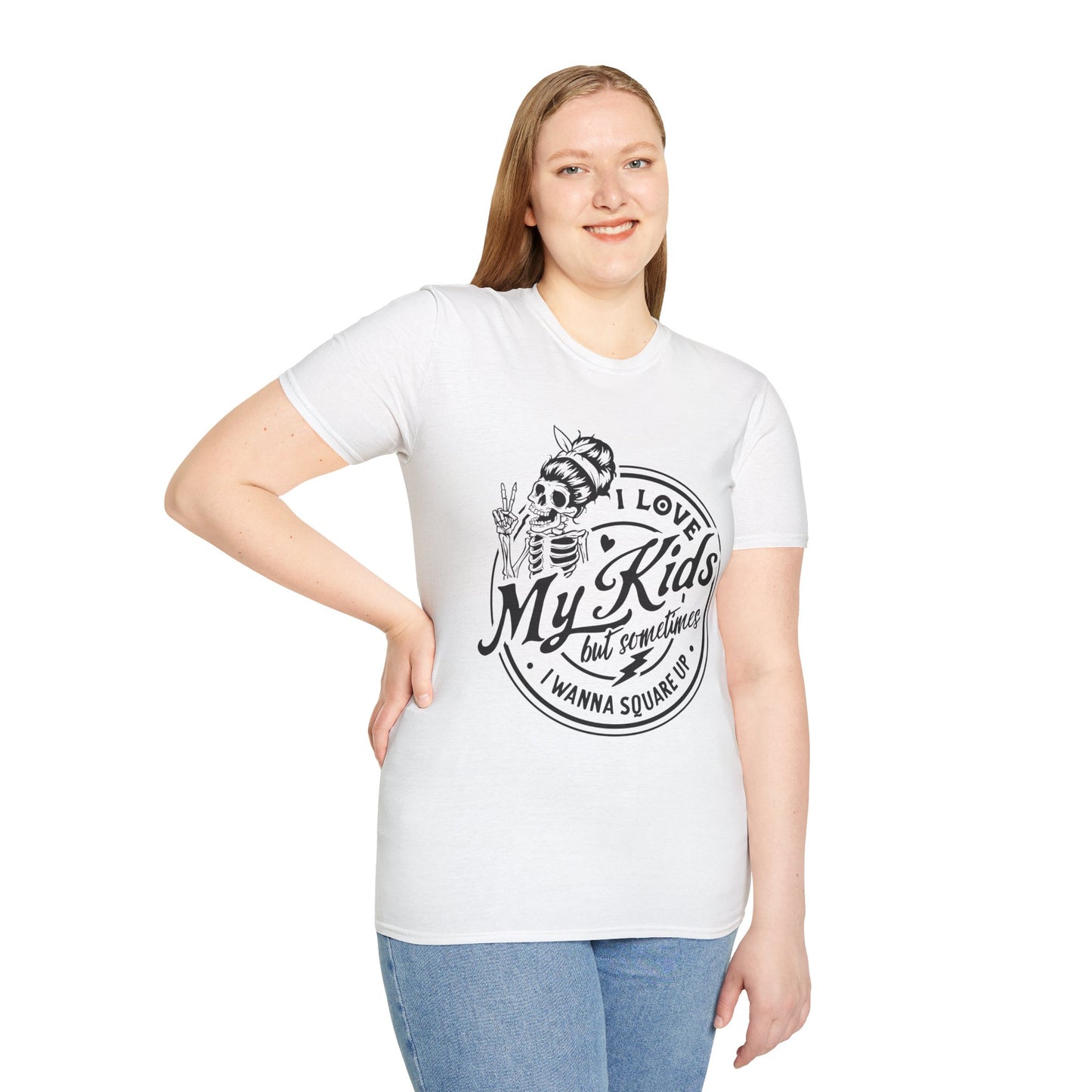 funny mom shirt, I love my kids but sometimes I wanna square up Unisex style Softstyle T-Shirt