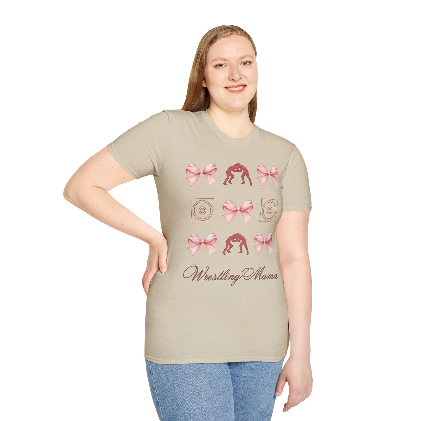 Women's wrestling mama Graphic T-Shirt with Pink Bow Print