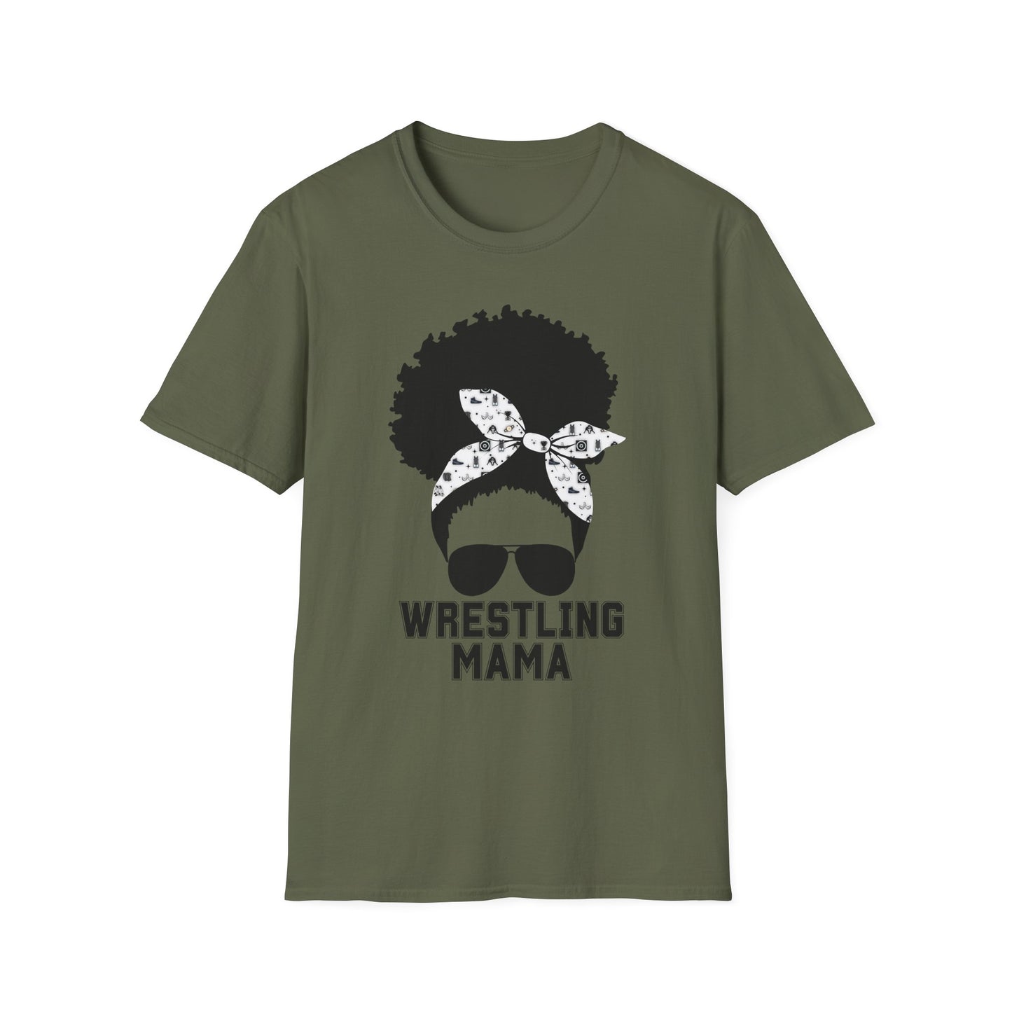 Curly Haired Messy Bun Wrestling Mama T-Shirt
