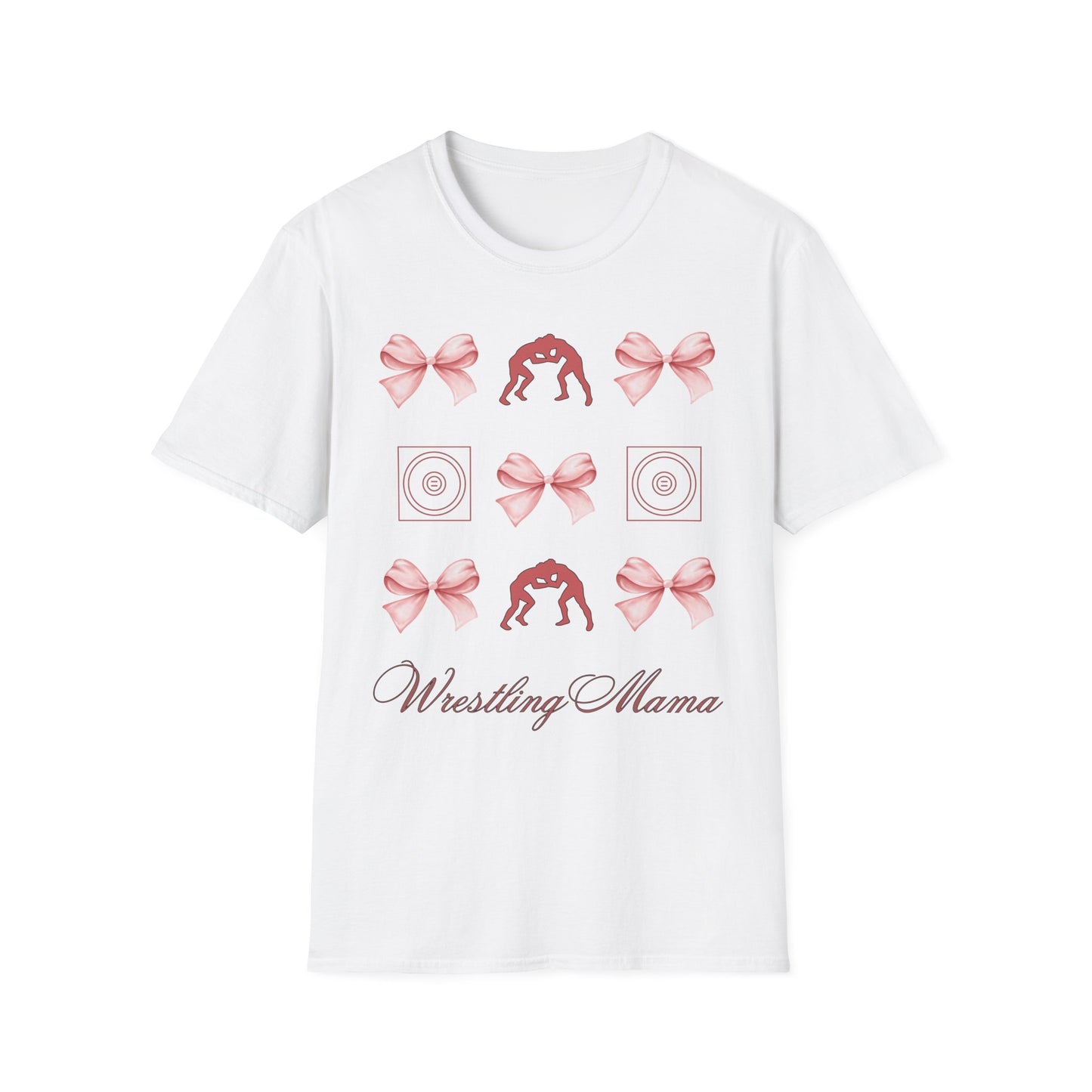 Women's wrestling mama Graphic T-Shirt with Pink Bow Print