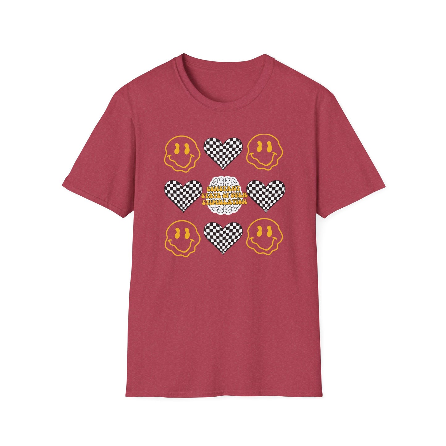 Smiley Face Constant Stimulation Unisex T-Shirt - Yellow, Black, White