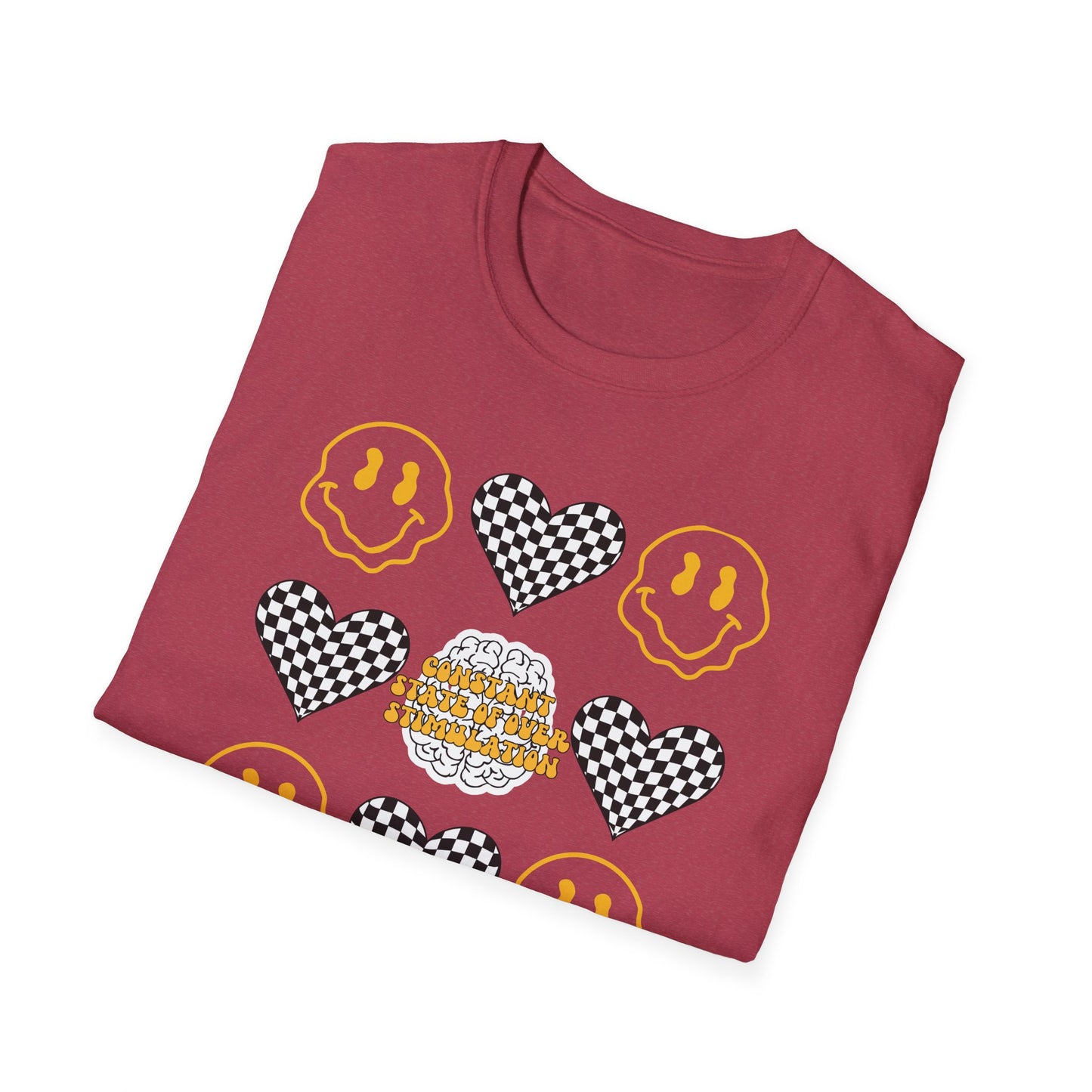 Smiley Face Constant Stimulation Unisex T-Shirt - Yellow, Black, White