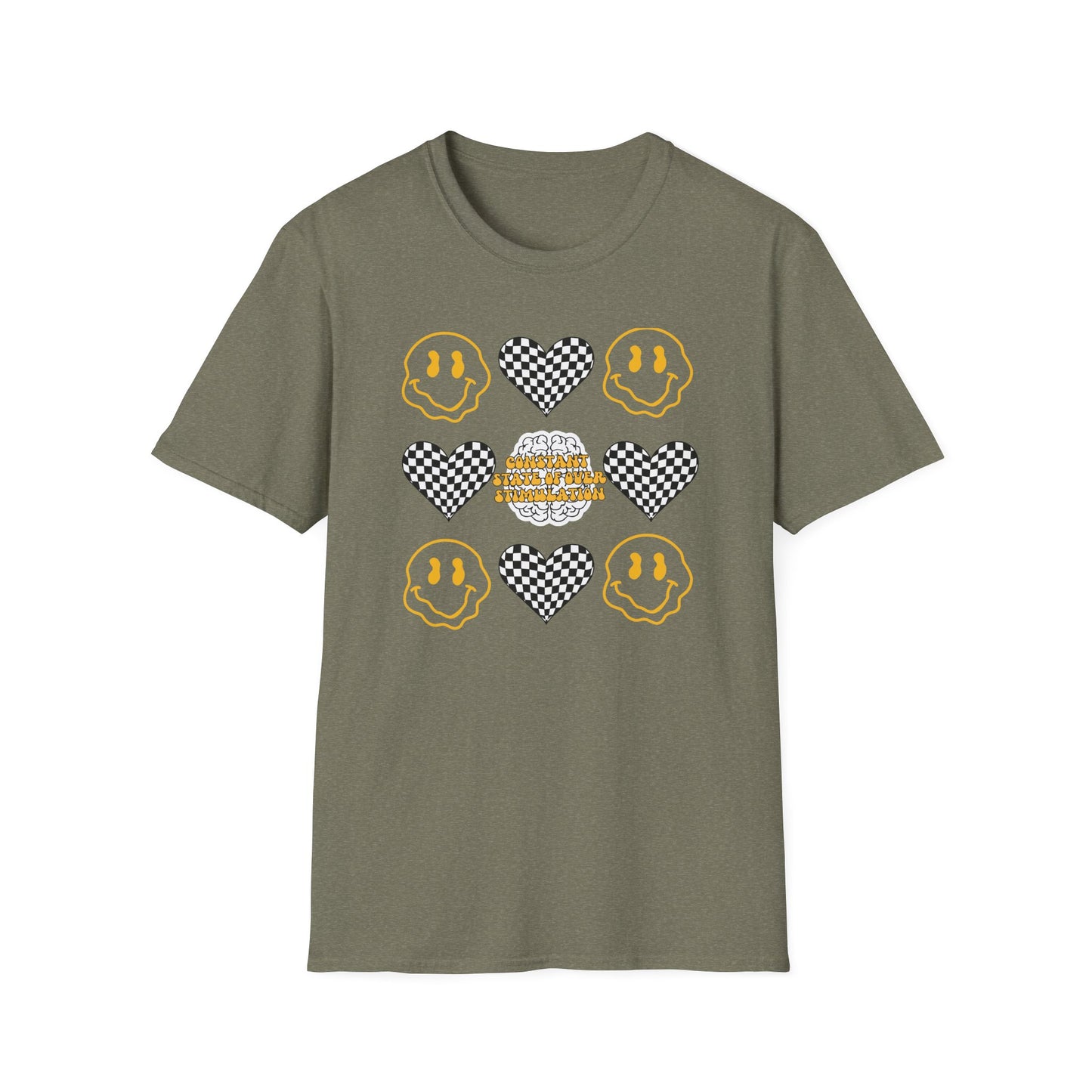 Smiley Face Constant Stimulation Unisex T-Shirt - Yellow, Black, White