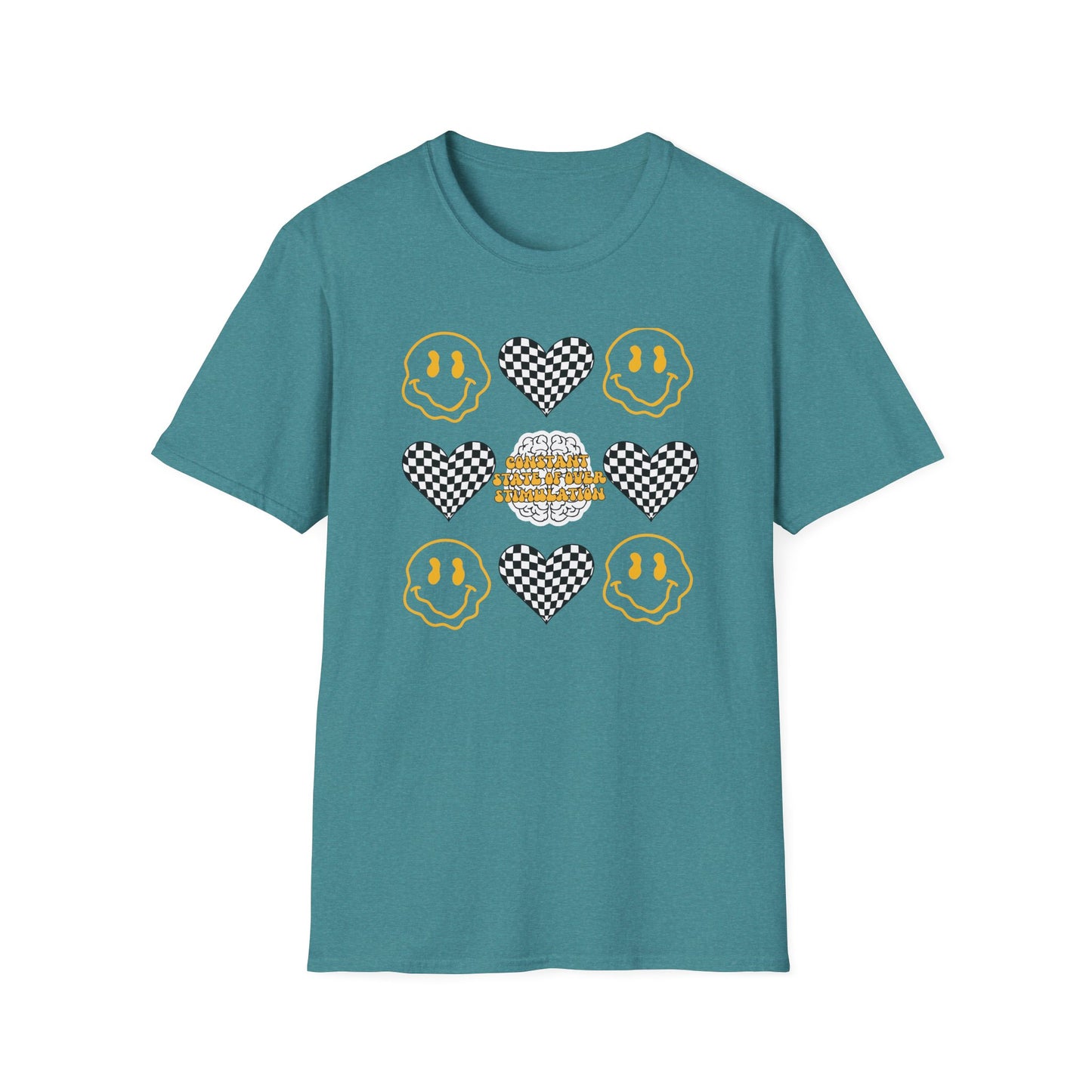 Smiley Face Constant Stimulation Unisex T-Shirt - Yellow, Black, White