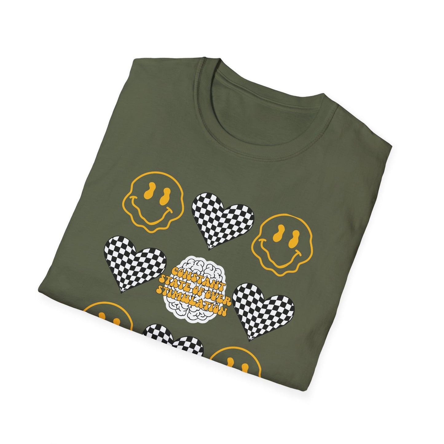 Smiley Face Constant Stimulation Unisex T-Shirt - Yellow, Black, White