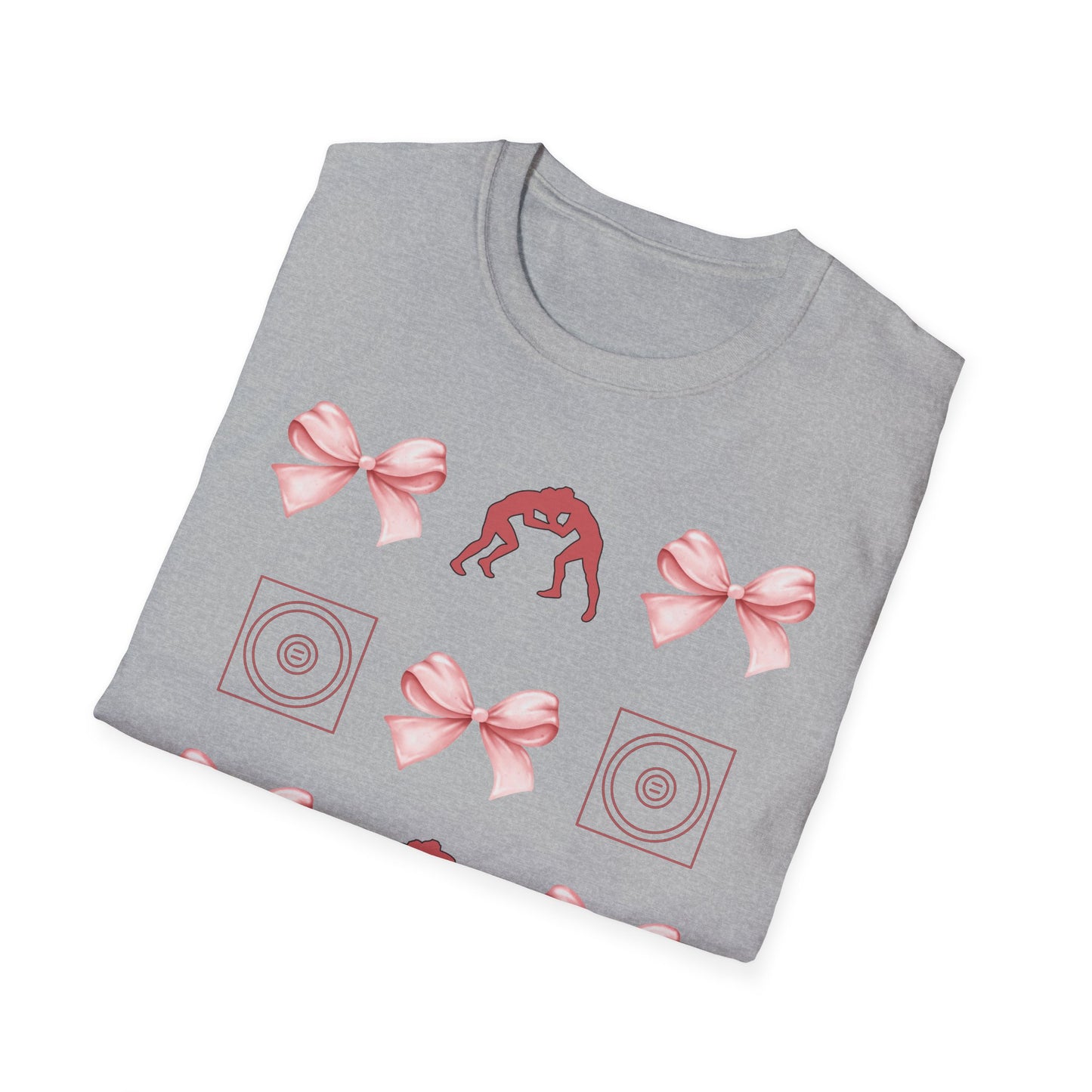 Women's wrestling mama Graphic T-Shirt with Pink Bow Print