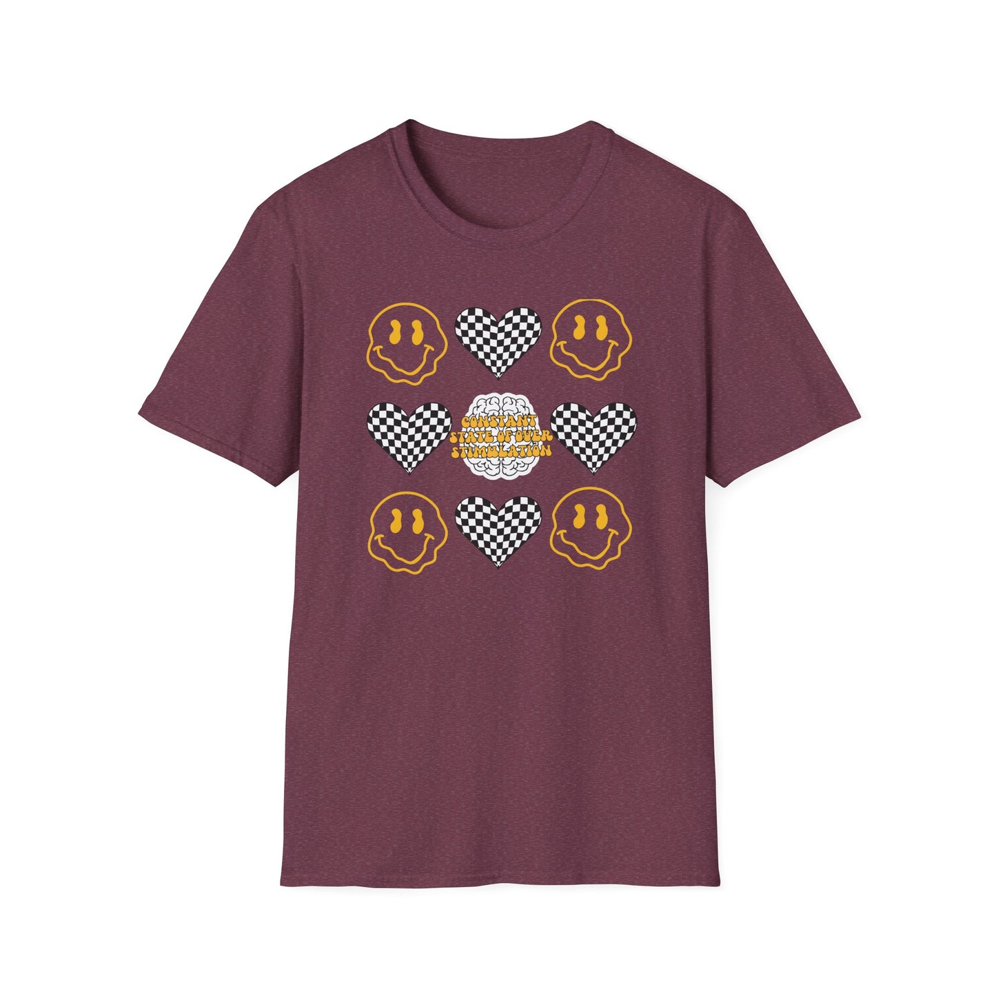 Smiley Face Constant Stimulation Unisex T-Shirt - Yellow, Black, White