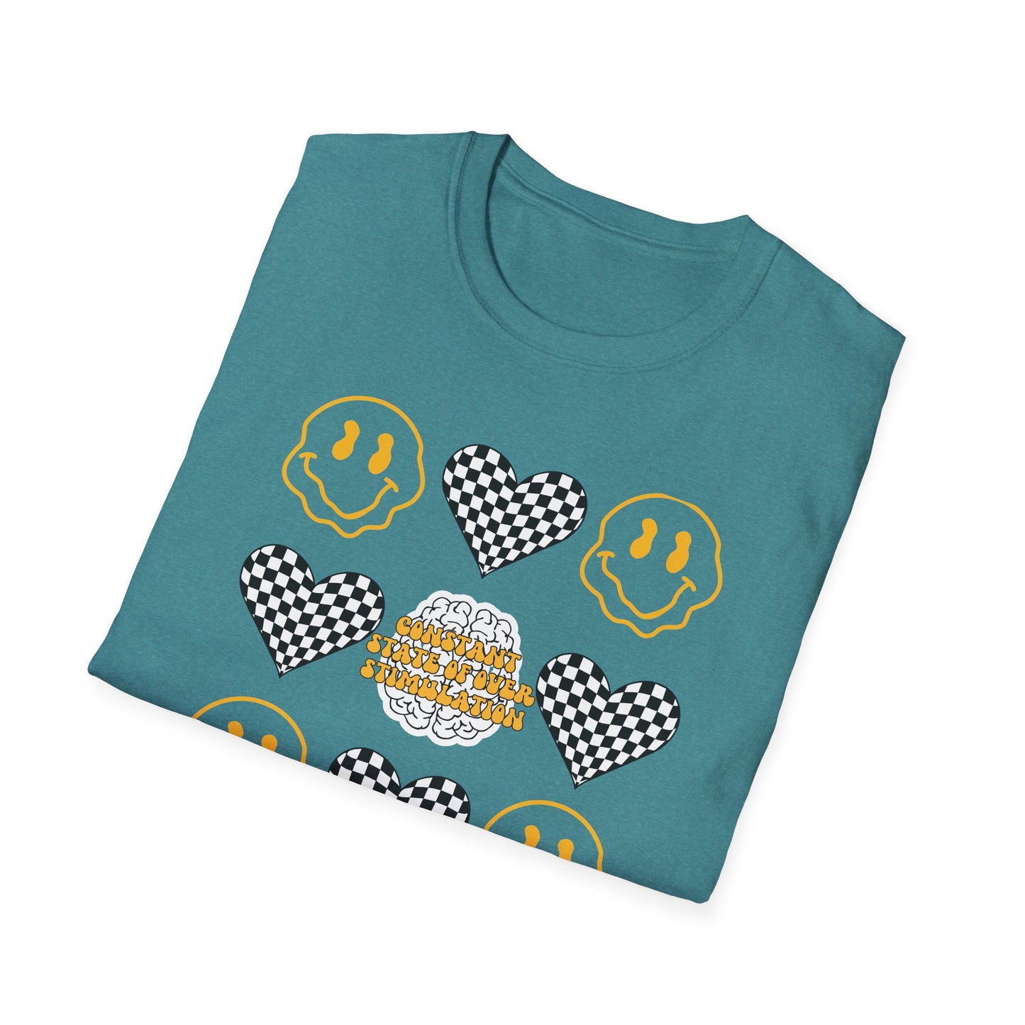 Smiley Face Constant Stimulation Unisex T-Shirt - Yellow, Black, White