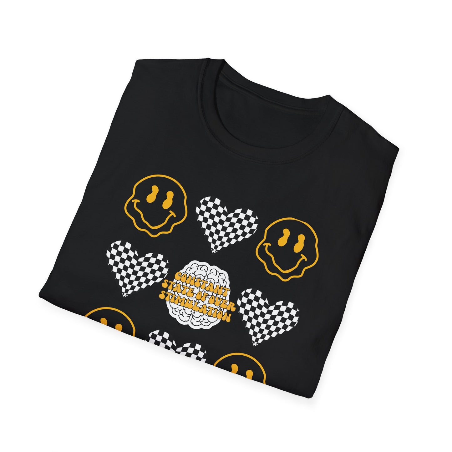 Smiley Face Constant Stimulation Unisex T-Shirt - Yellow, Black, White