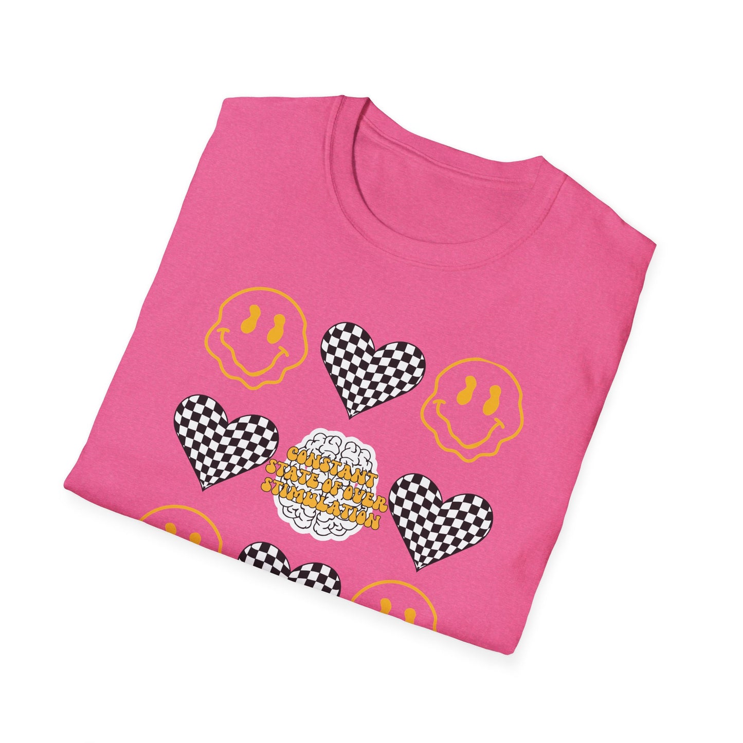 Smiley Face Constant Stimulation Unisex T-Shirt - Yellow, Black, White