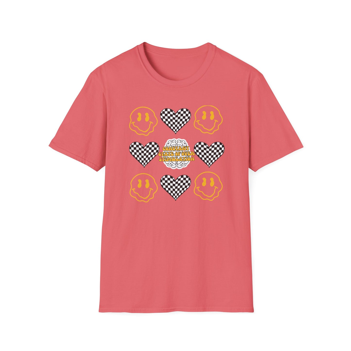 Smiley Face Constant Stimulation Unisex T-Shirt - Yellow, Black, White