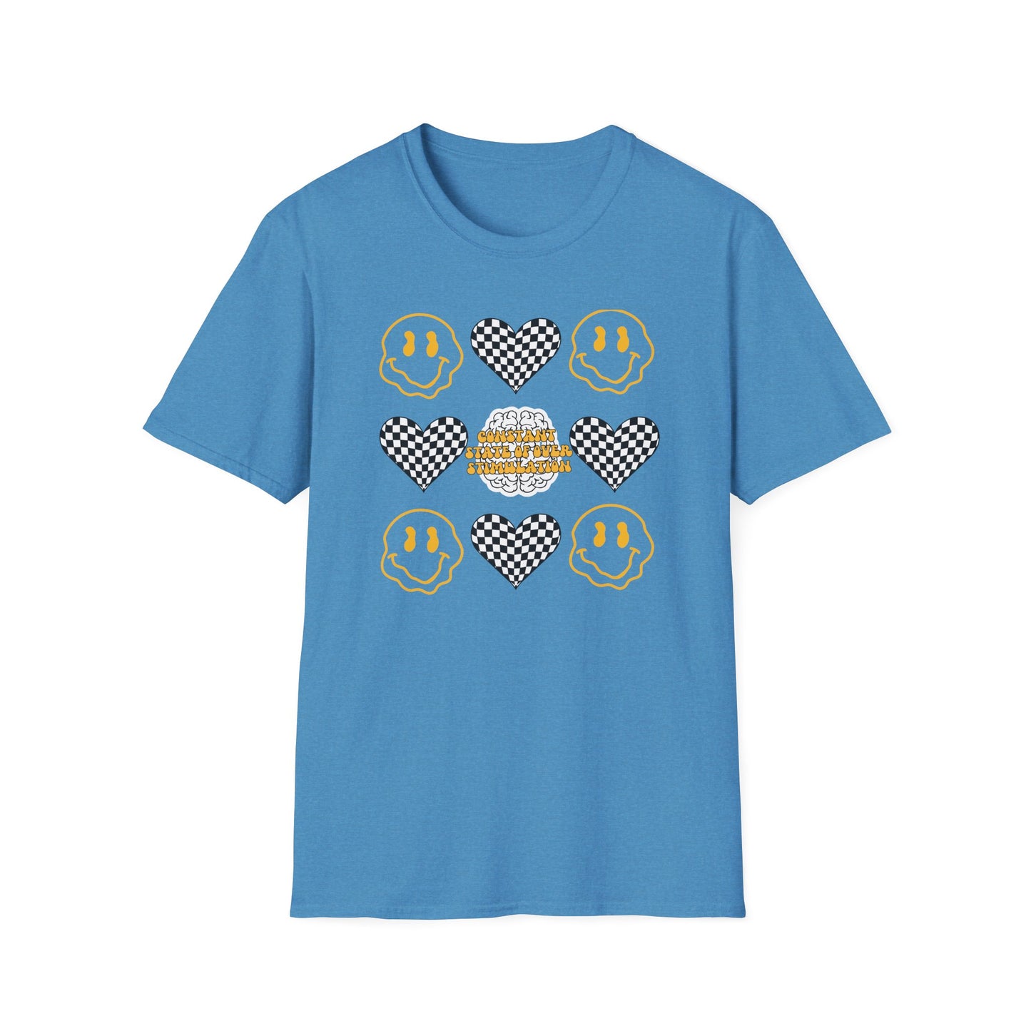 Smiley Face Constant Stimulation Unisex T-Shirt - Yellow, Black, White