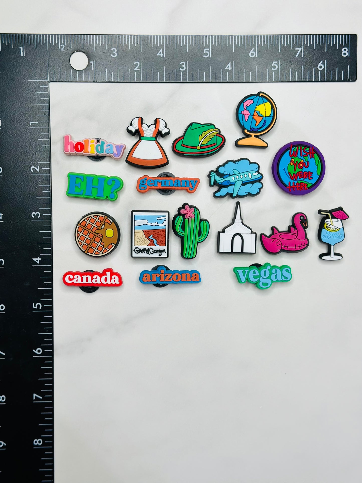 Travel-Themed Croc-Compatible Charms – Individually Sold Waterproof Designs (Germany, Arizona, Canada, Vegas & More)