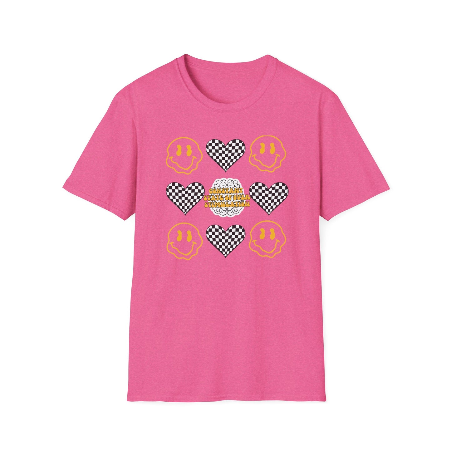 Smiley Face Constant Stimulation Unisex T-Shirt - Yellow, Black, White