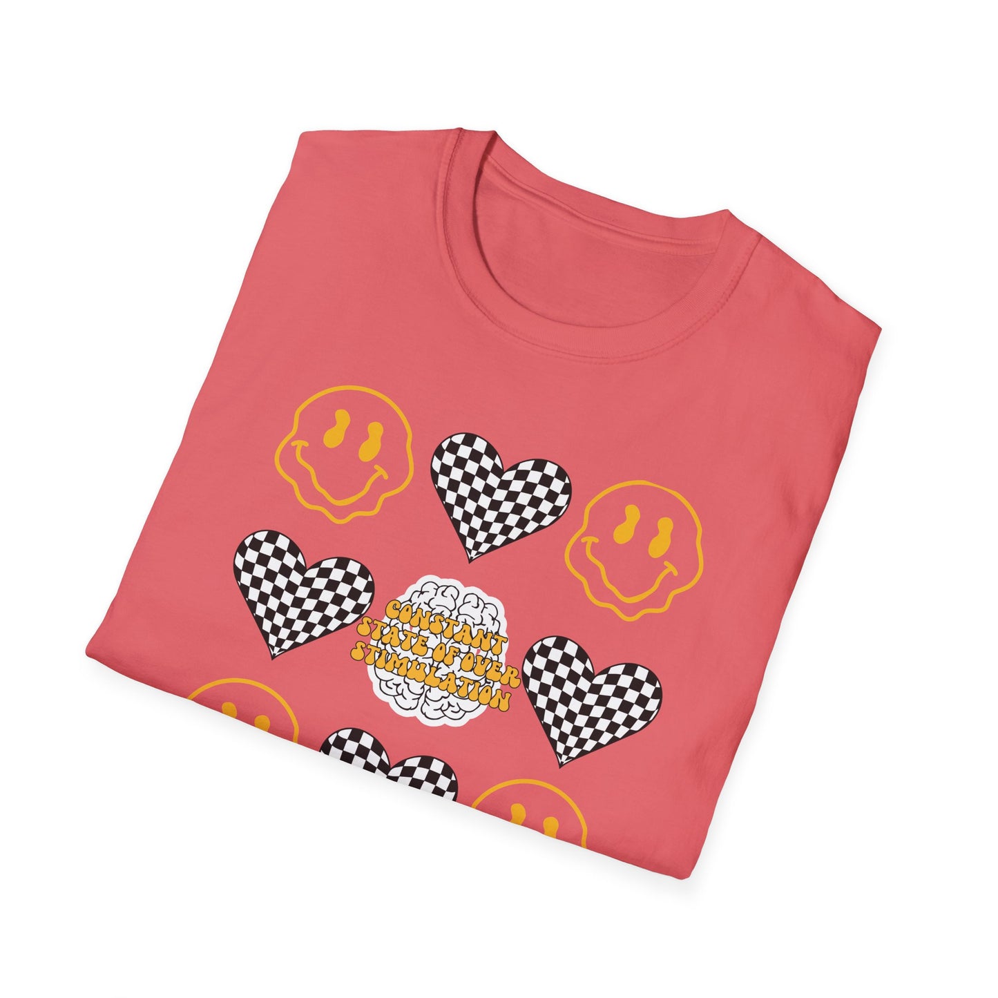 Smiley Face Constant Stimulation Unisex T-Shirt - Yellow, Black, White