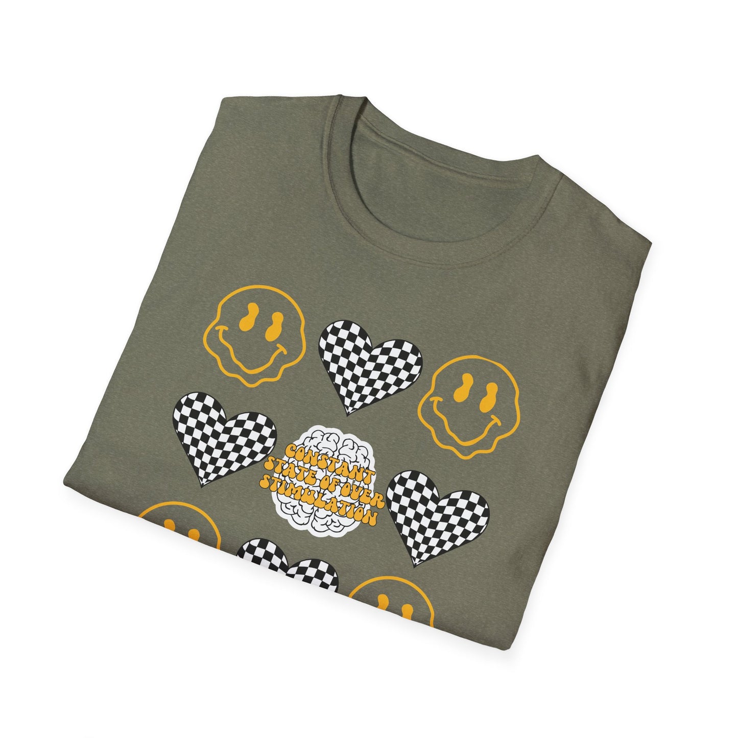 Smiley Face Constant Stimulation Unisex T-Shirt - Yellow, Black, White