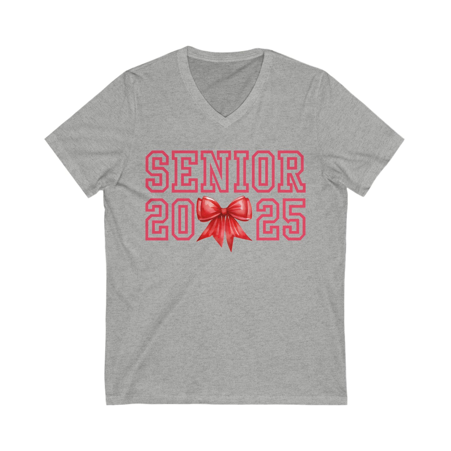 Graduation 2025 Unisex V-Neck Tee with Red Font and Bow