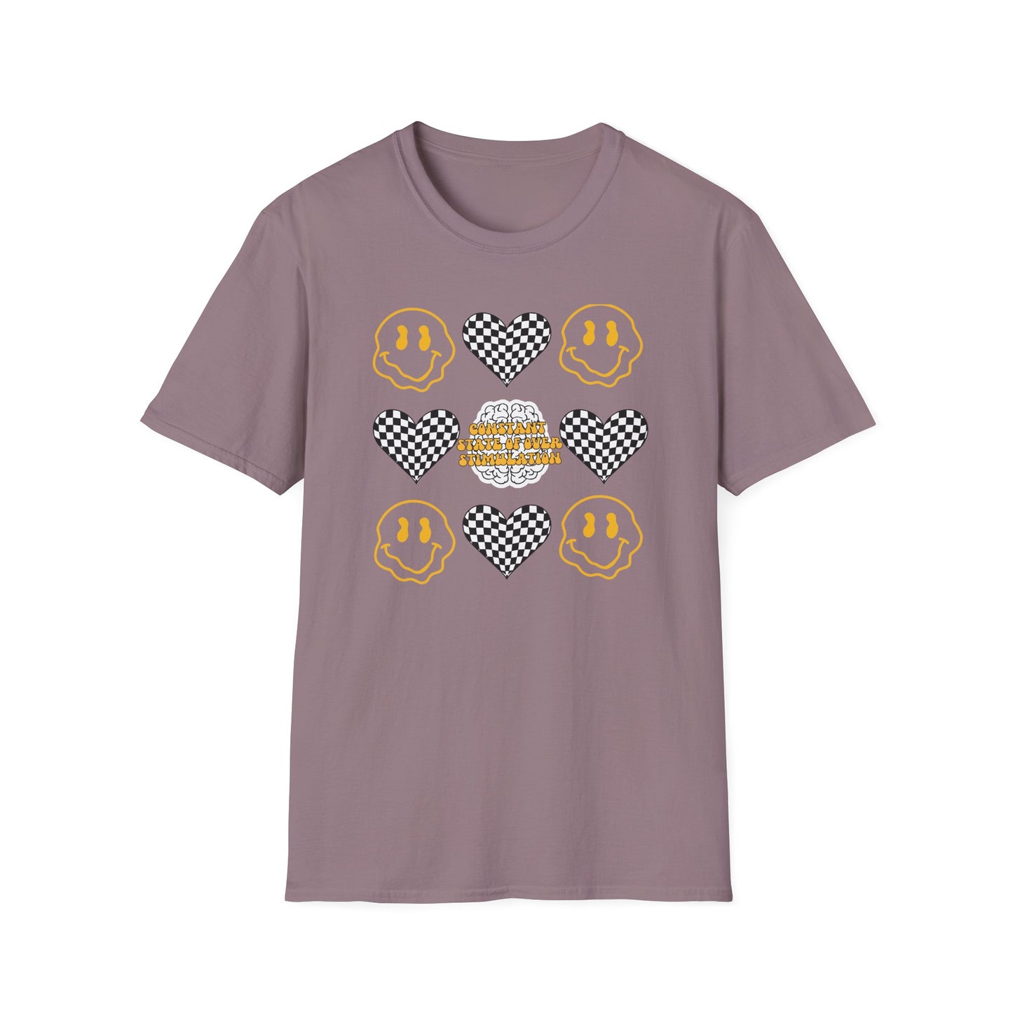 Smiley Face Constant Stimulation Unisex T-Shirt - Yellow, Black, White