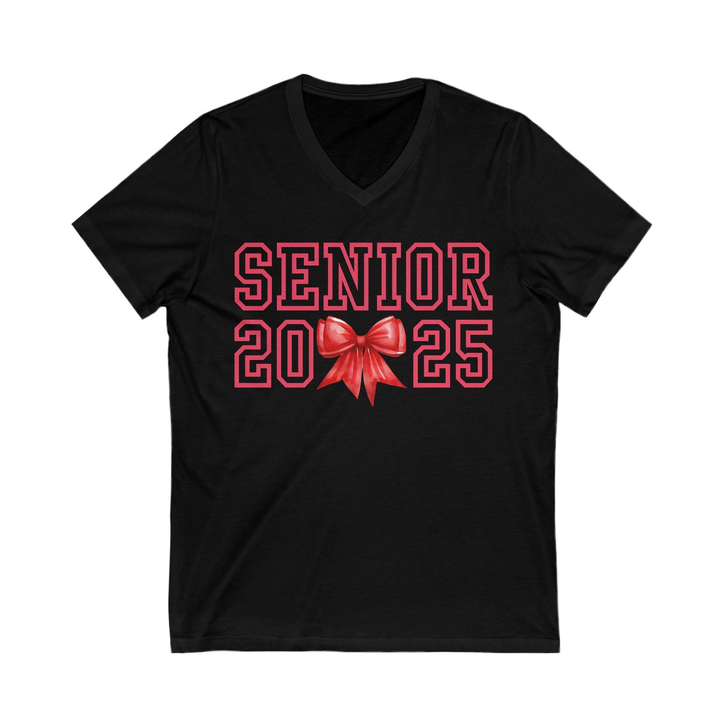 Graduation 2025 Unisex V-Neck Tee with Red Font and Bow