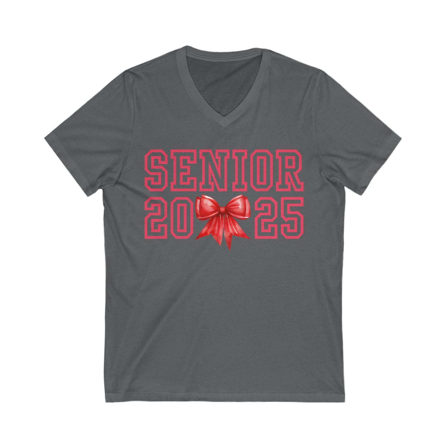 Graduation 2025 Unisex V-Neck Tee with Red Font and Bow
