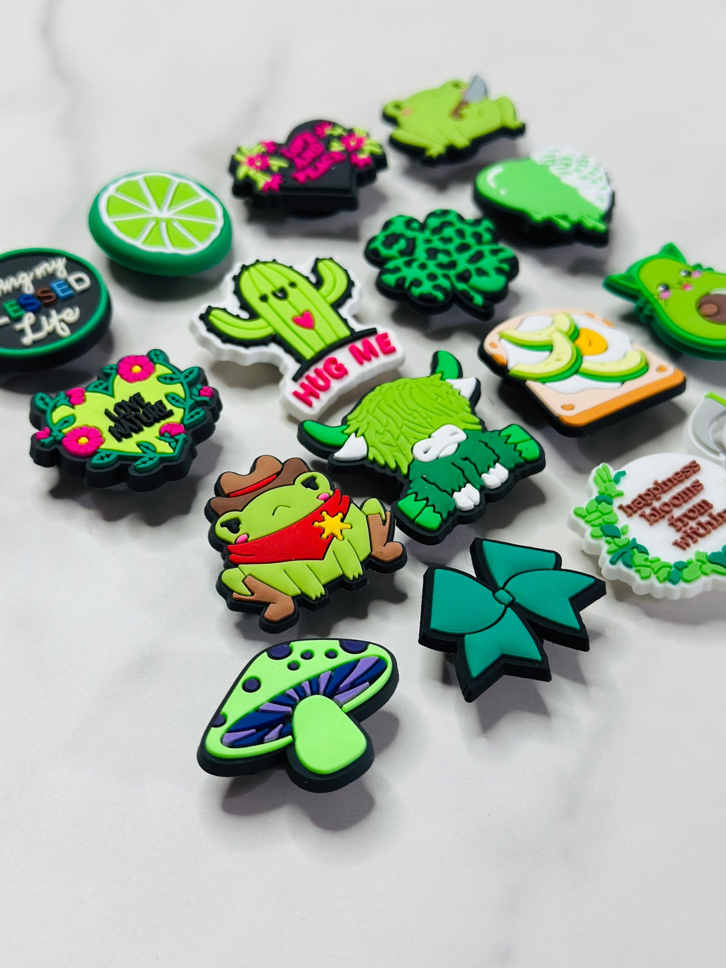 Whimsical Green Croc compatible Charms – Choose Individual Styles Like Frogs, Quotes, Avocados, Cactus, & More
