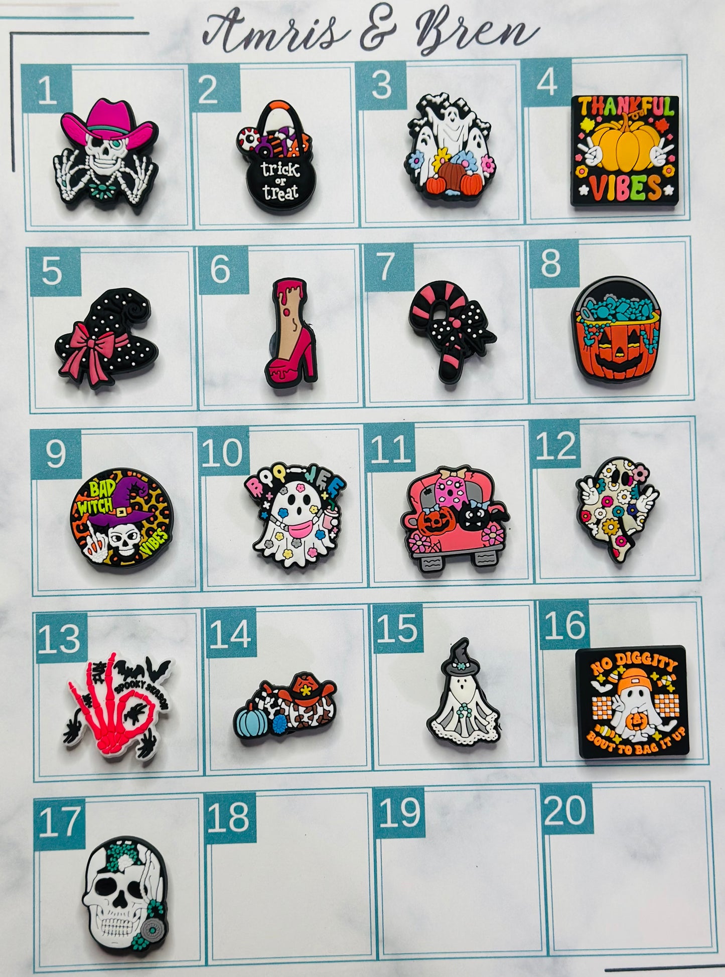 Girly Halloween themed charms for Crocs, Croc compatible charms, pink and turquoise ghost charms, ghost charms, spooky charms
