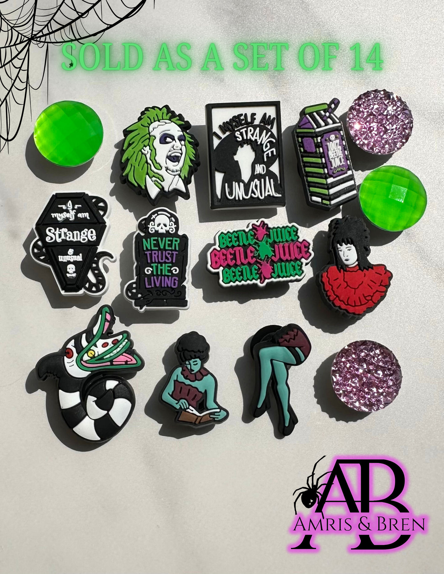 Beetle Juice themed Croc compatible shoe charms, Shoe charms for Crocs, Halloween charms