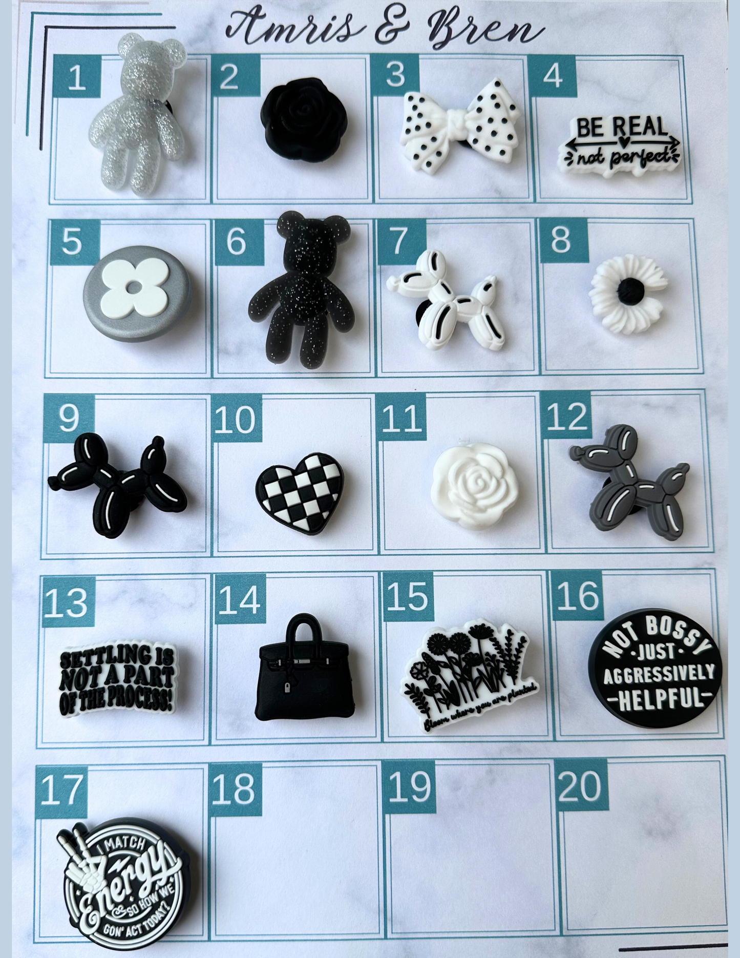 Stylish Black and White Croc compatible Charms | Monochrome Shoe Accessories | Trendy Clog Charms