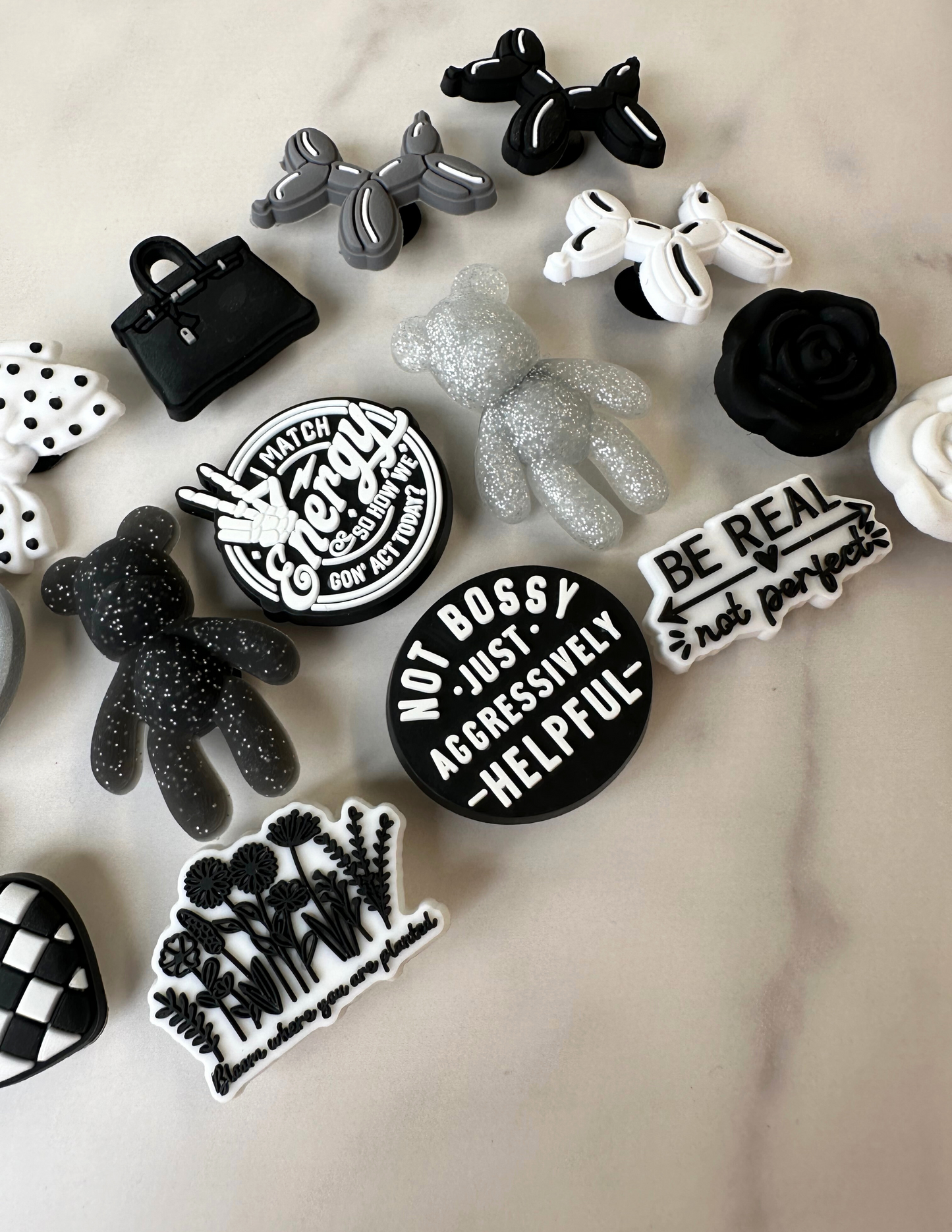 Stylish Black and White Croc compatible Charms | Monochrome Shoe Accessories | Trendy Clog Charms