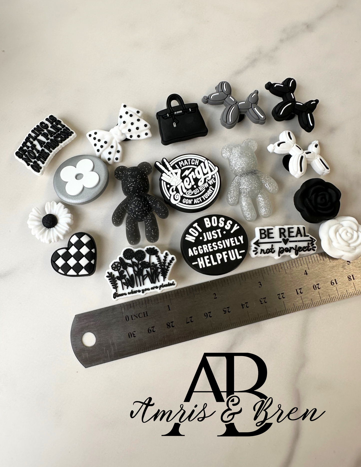 Stylish Black and White Croc compatible Charms | Monochrome Shoe Accessories | Trendy Clog Charms