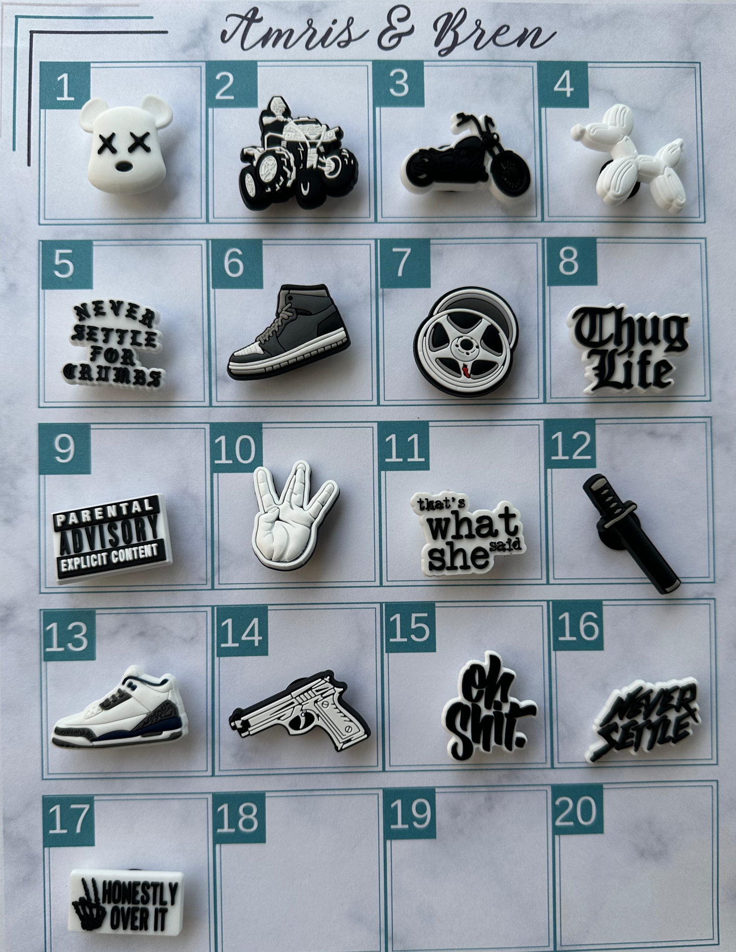 Black, white and grey Croc Compatible Charms | Unisex Croc Accessories | Stylish & Versatile