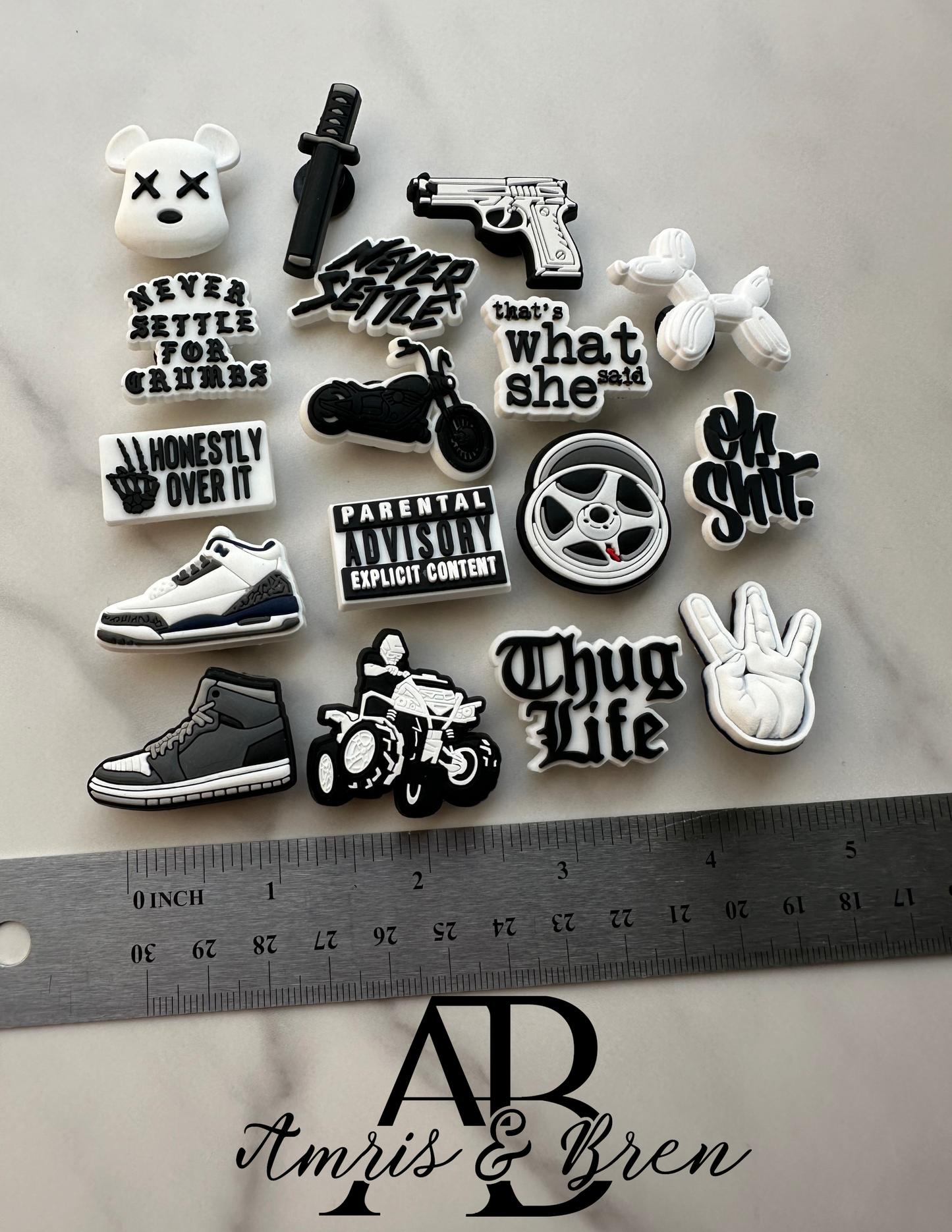 Black, white and grey Croc Compatible Charms | Unisex Croc Accessories | Stylish & Versatile