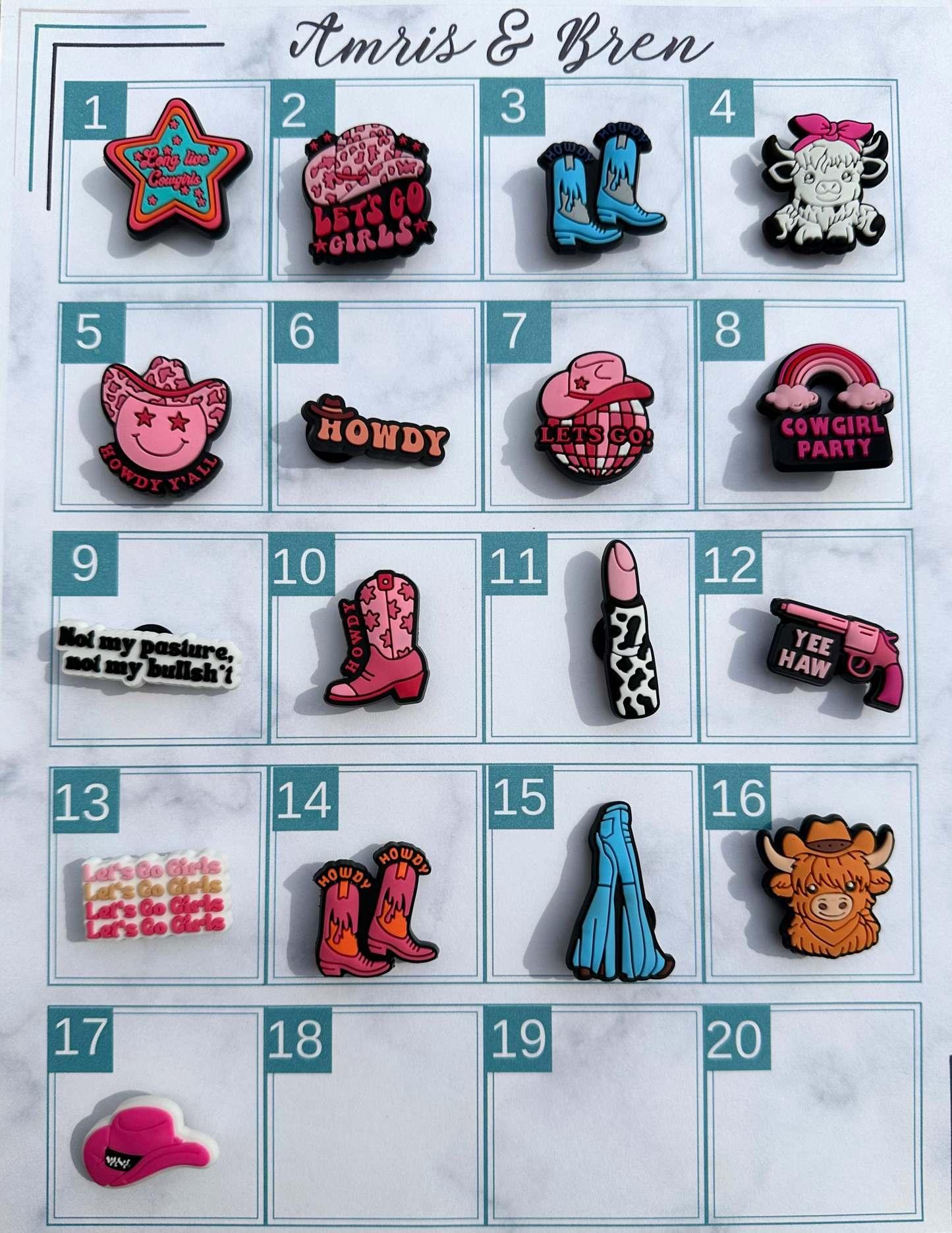 Cute Pink Western Croc compatible Charms | Fun Western Theme | Bell Bottoms, Cows & Cowboy Hats