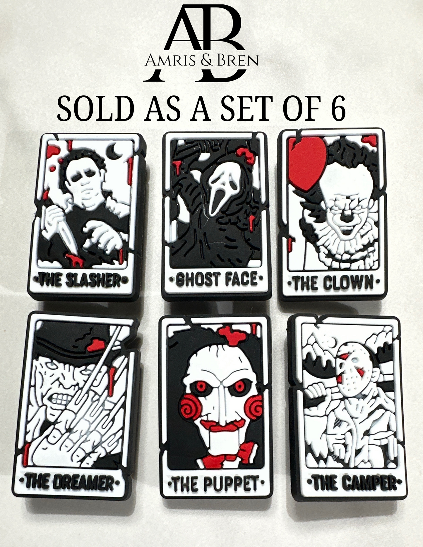 Set of 6 horror movie shoe charm set