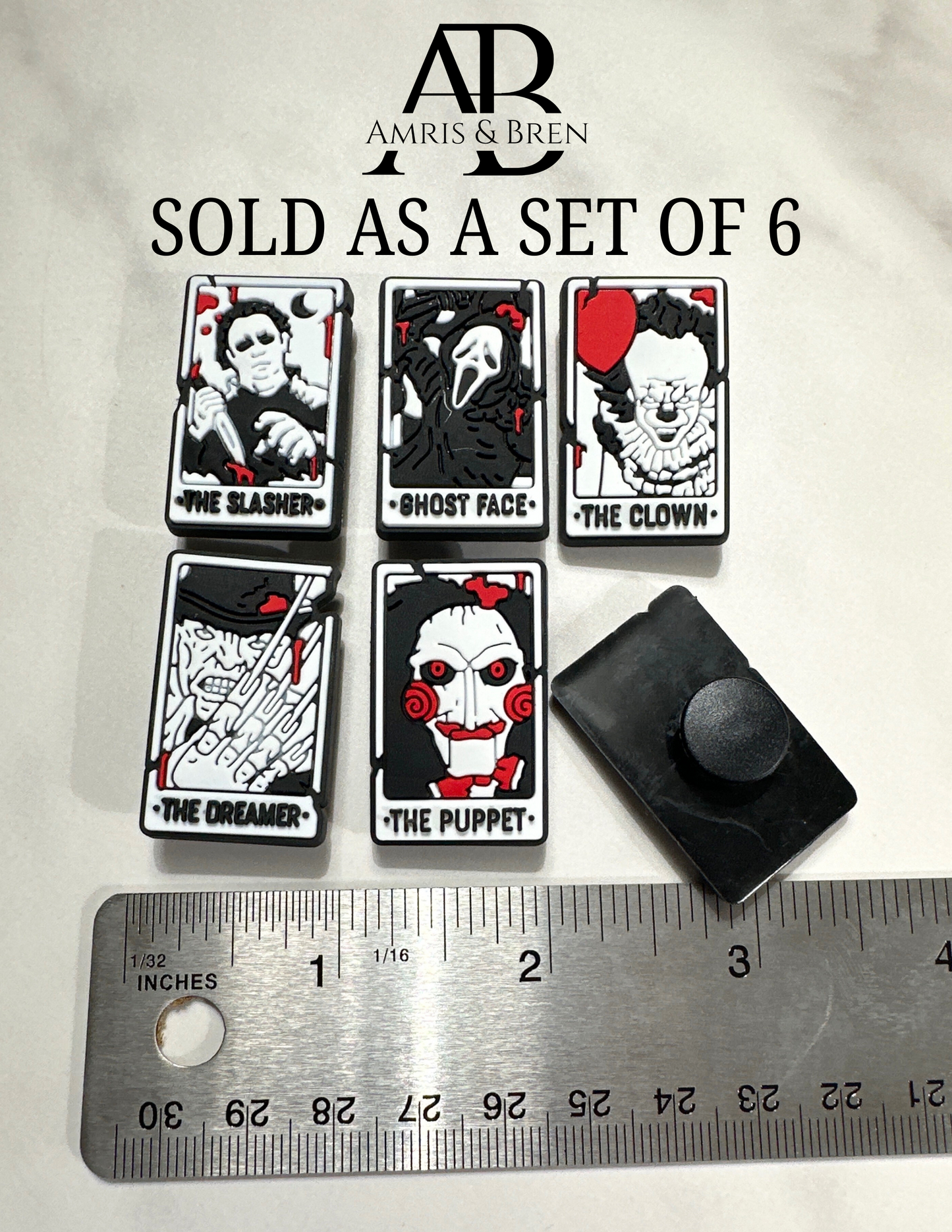 Set of 6 horror movie shoe charm set