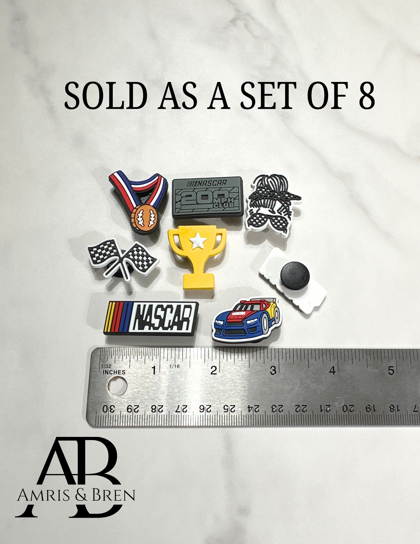 SET OF 8 Nascar themed Croc compatible shoe charms