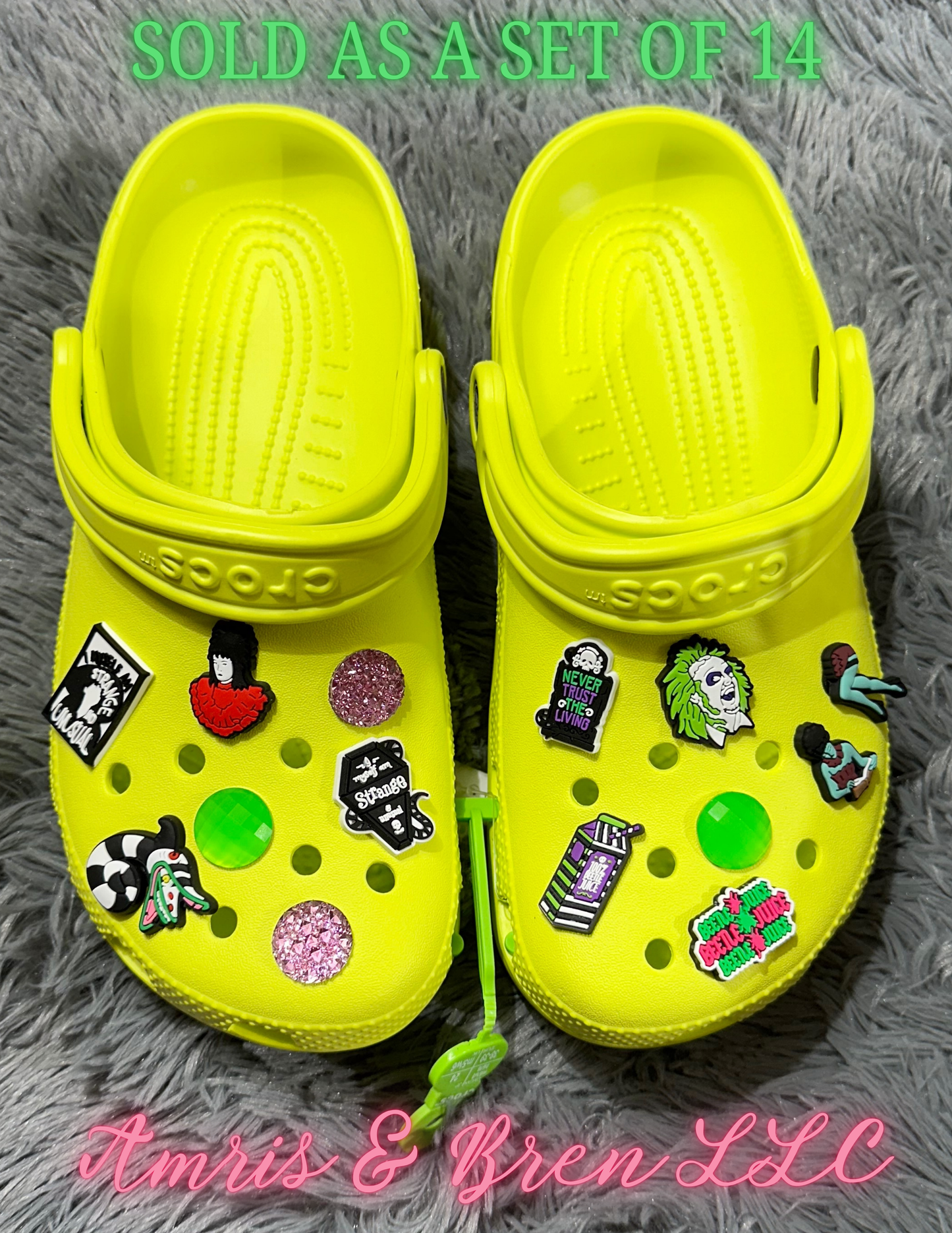 Beetle Juice themed Croc compatible shoe charms, Shoe charms for Crocs, Halloween charms