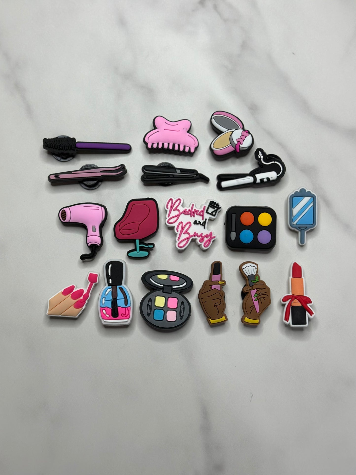 Hair dresser and make-up artist themed charms for crocs, Croc compatible shoe charms