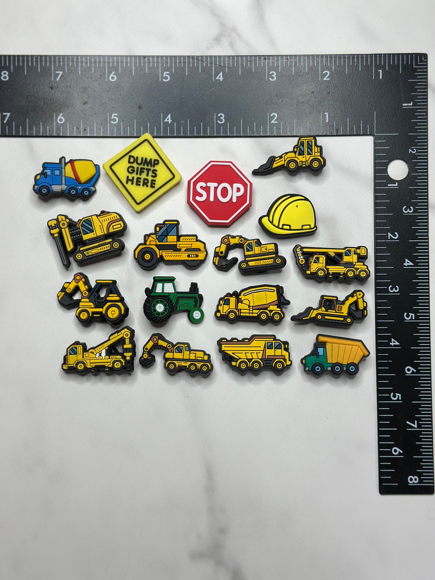 Tractor and construction themed shoe charms for Crocs, Croc compatible Truck charms