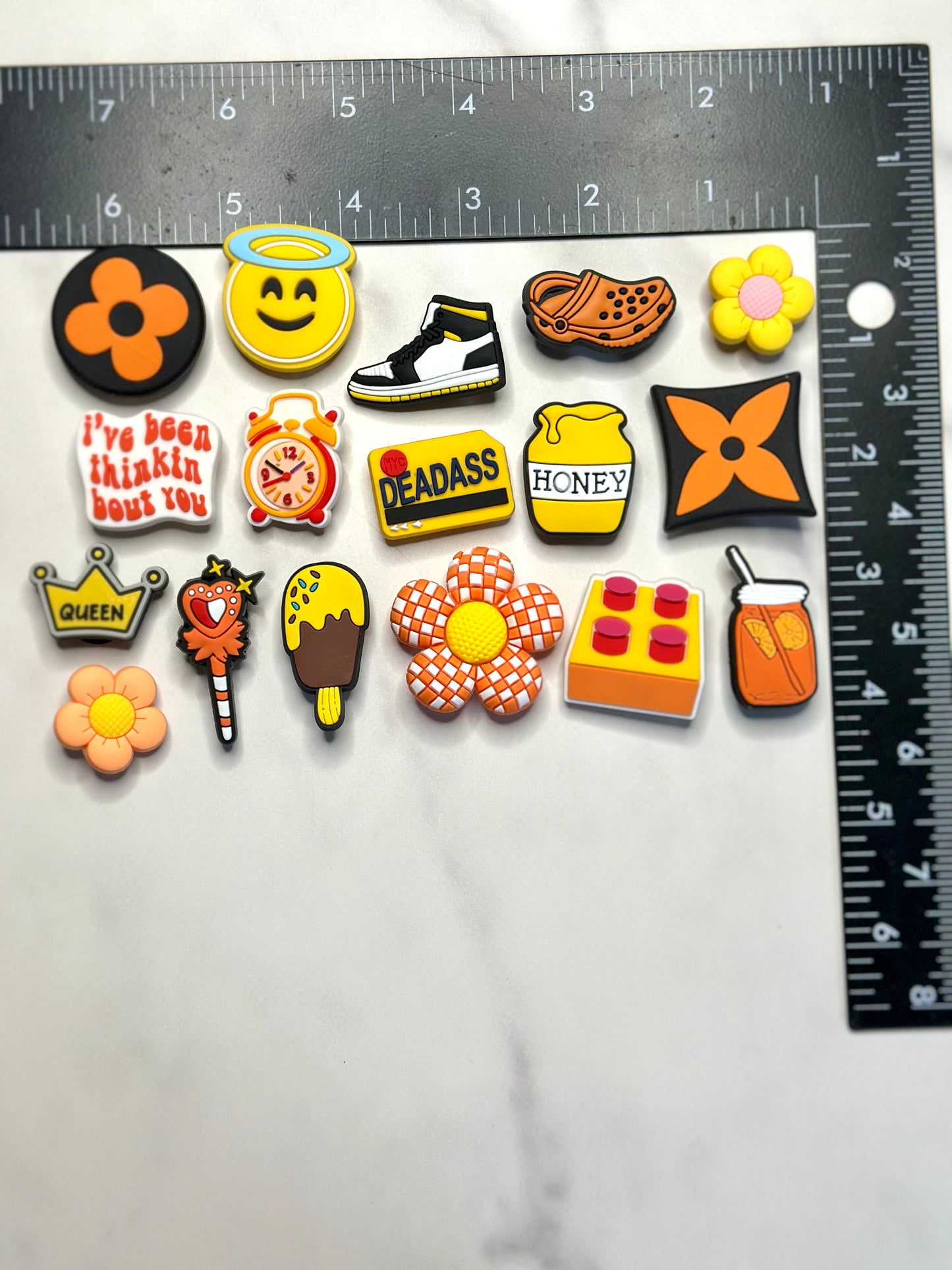 Yellow and Orange themed shoe charms for Crocs, Croc compatible shoe charms