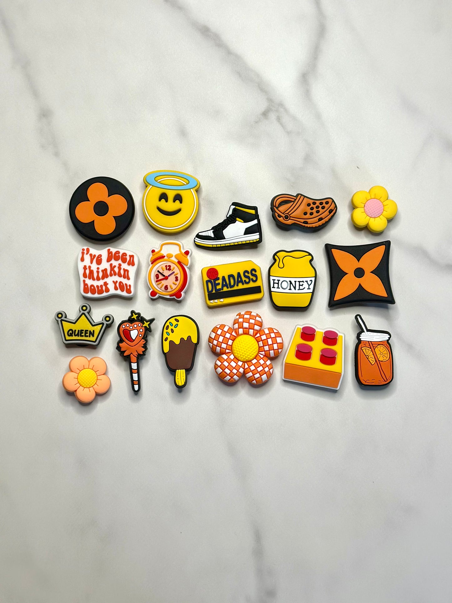 Yellow and Orange themed shoe charms for Crocs, Croc compatible shoe charms