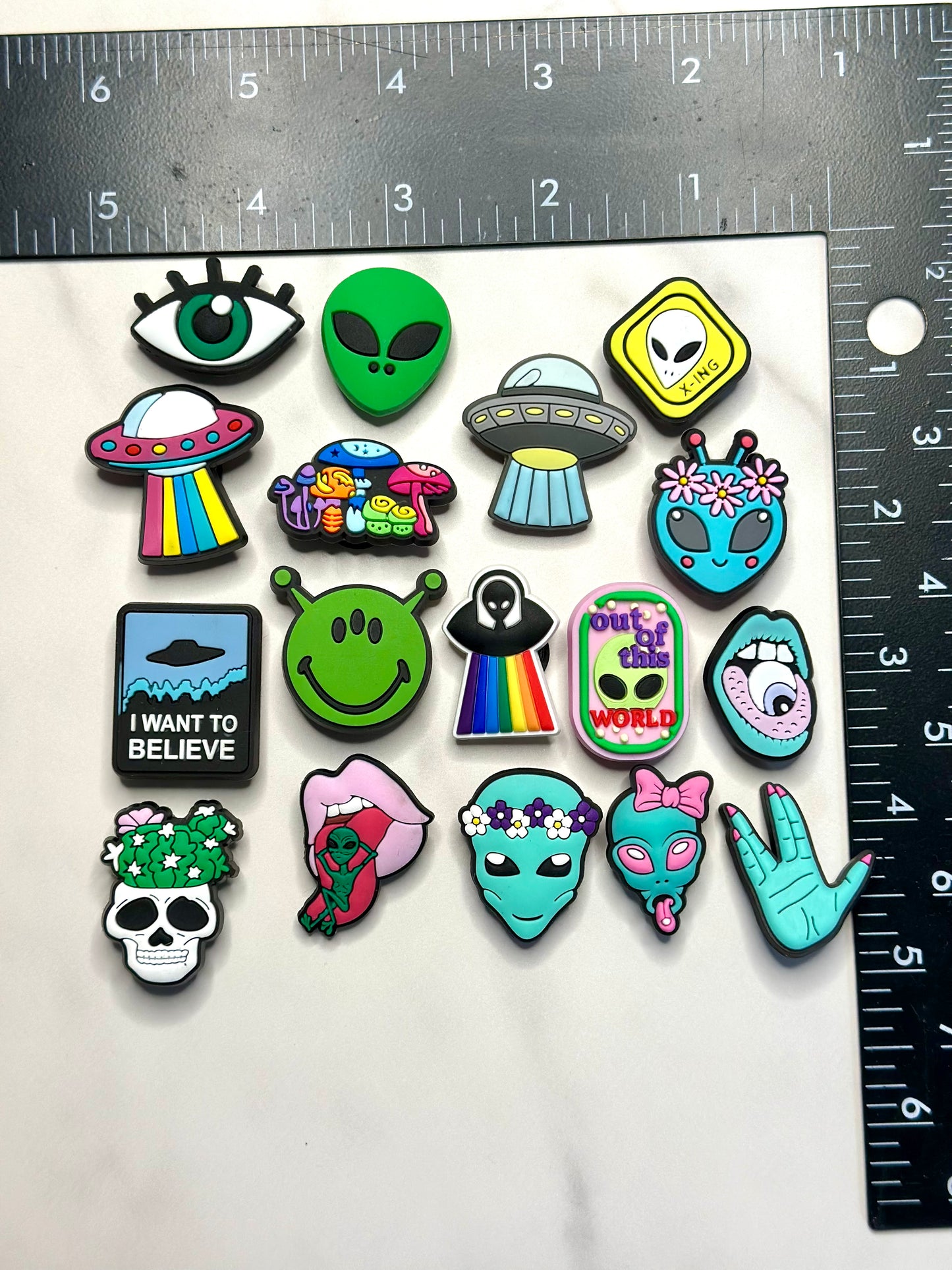 Alien themed charms for Crocs, Croc compatible clog charms, spaceship charm