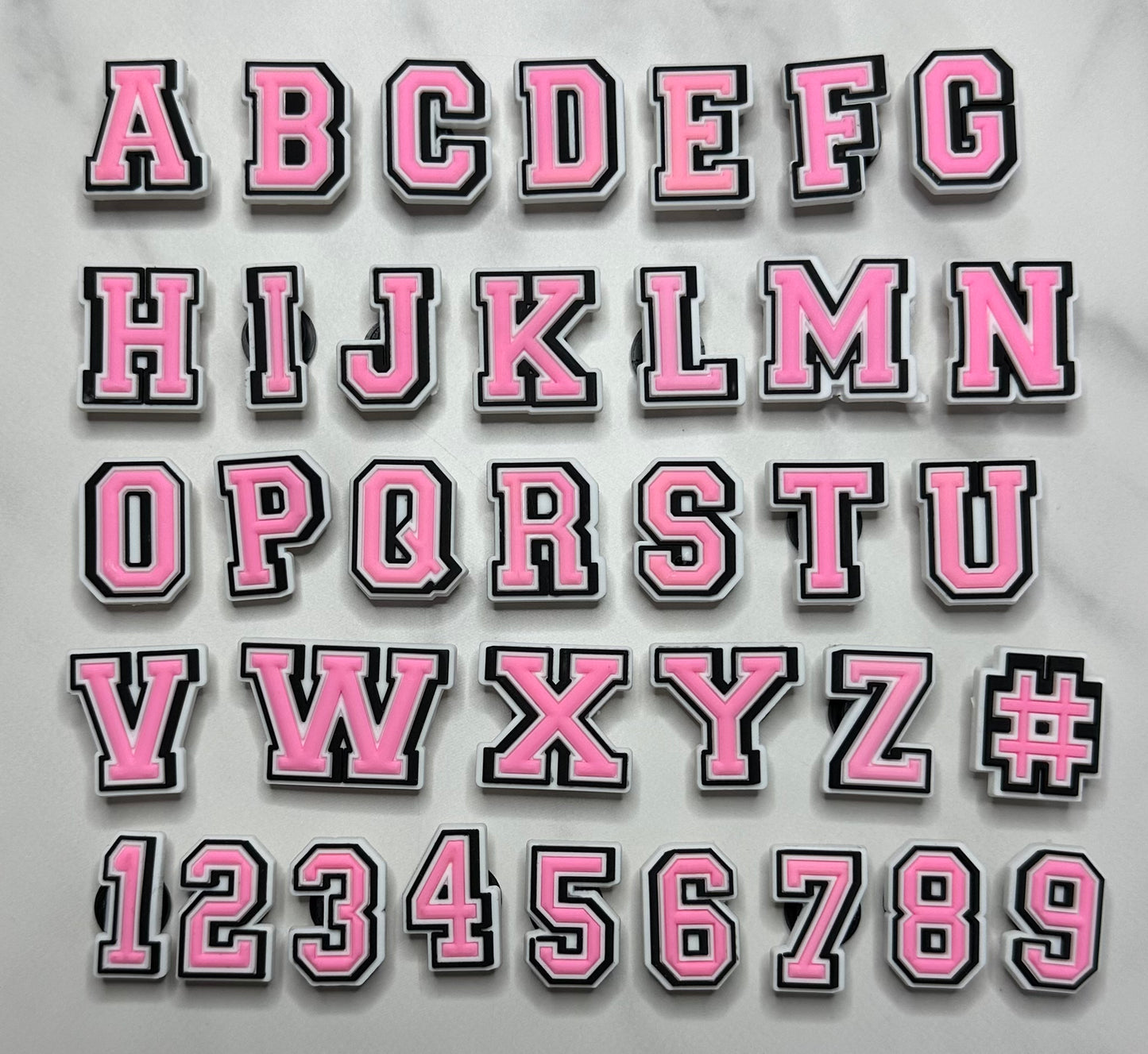 Pink letters and numbers for Crocs, Croc compatible letter charms